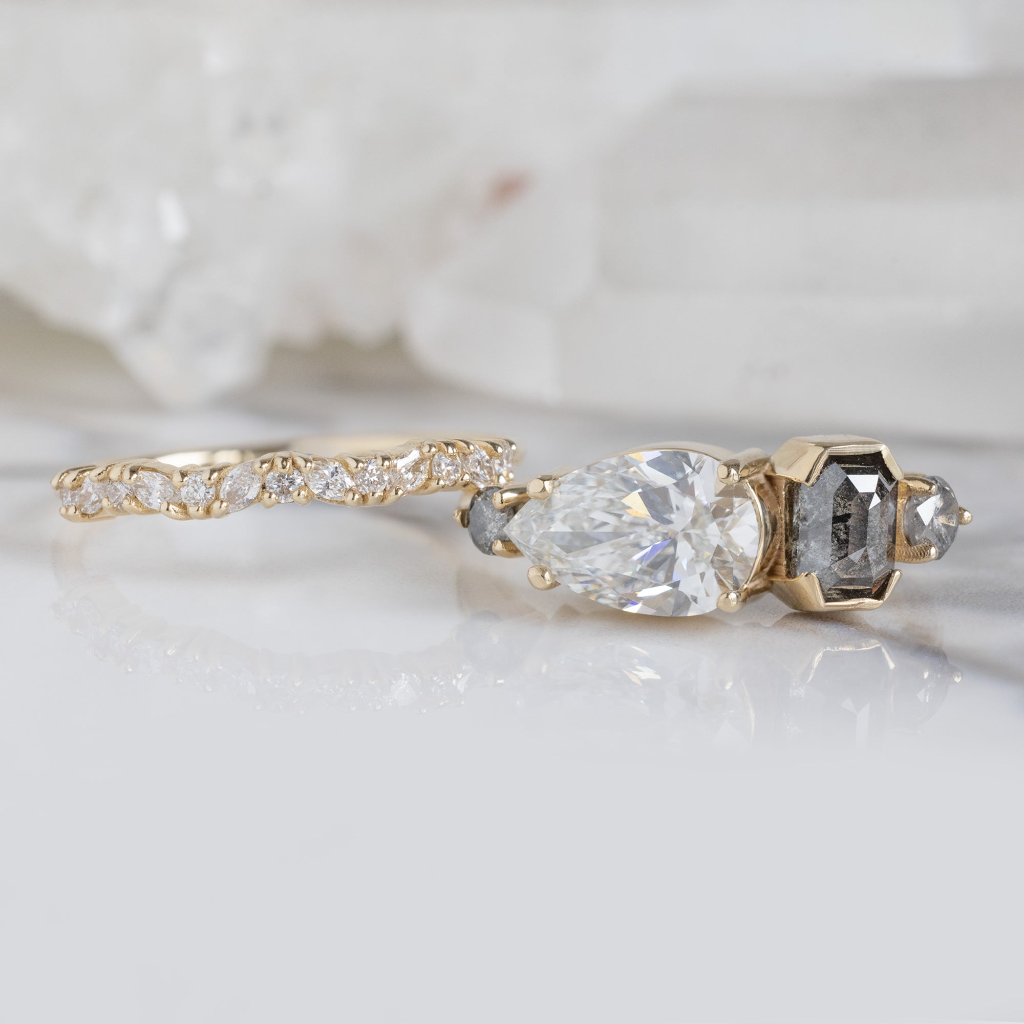 buy:the-marquise-confetti-stacking-ring-14k-or-18k-rose-gold,the-line-ring-1-54ct-pear-lab-grown-white-diamond-in-14k-yellow-gold