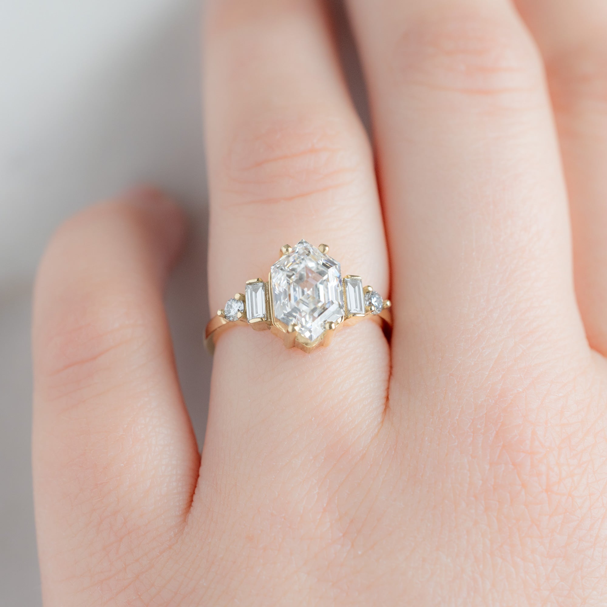 Alexis Russell  Engagement Rings The Primrose Ring | 2.64ct Hexagon Lab Grown White Diamond in 14K Yellow Gold