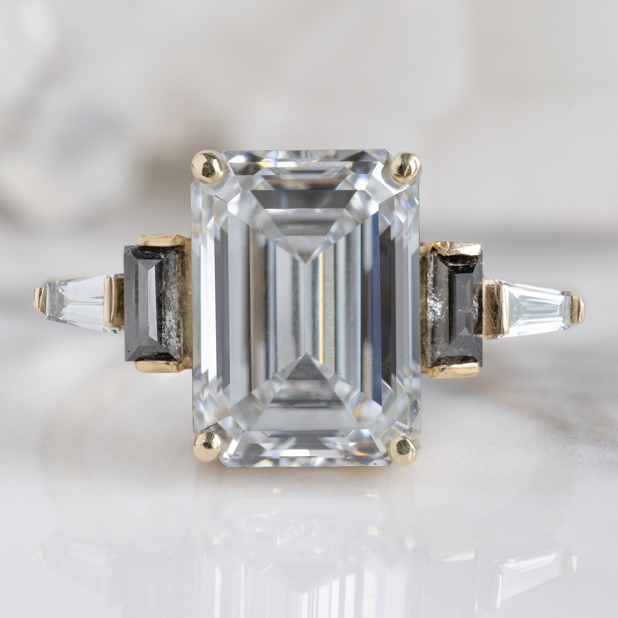 Alexis Russell  Engagement Rings The Deco Ring | 3.39ct Emerald Cut Lab Grown White Diamond in 14K Yellow Gold