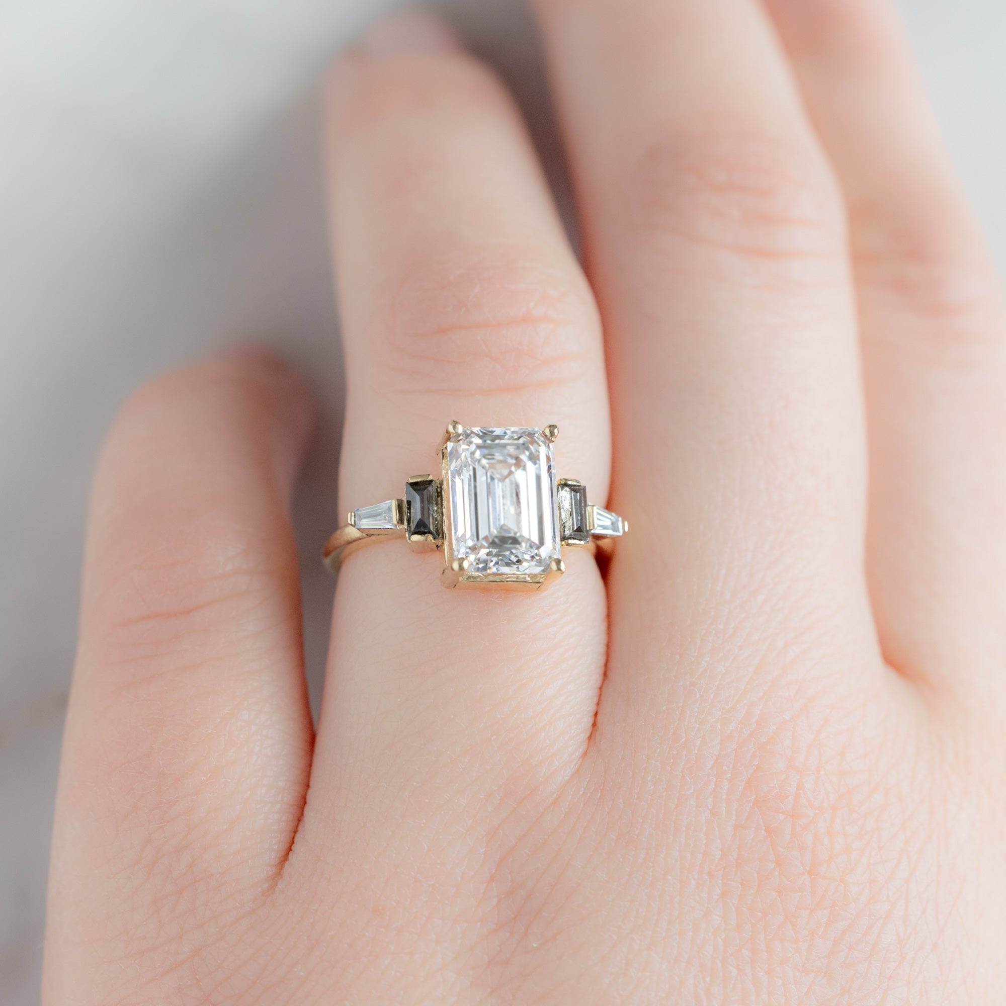 Alexis Russell  Engagement Rings The Deco Ring | 3.39ct Emerald Cut Lab Grown White Diamond in 14K Yellow Gold
