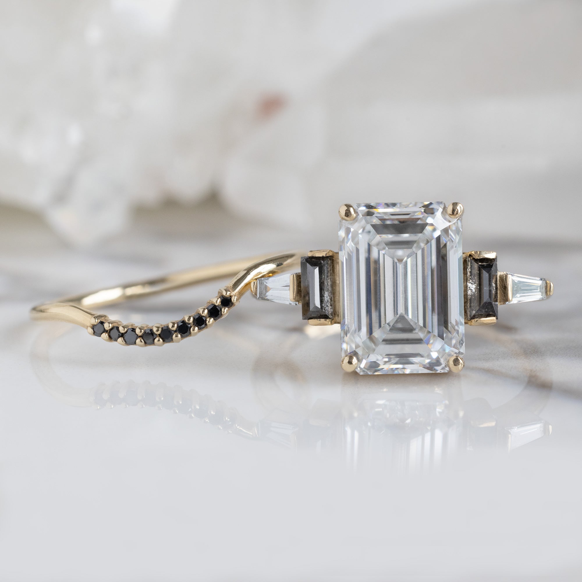 Alexis Russell  Engagement Rings The Deco Ring | 3.39ct Emerald Cut Lab Grown White Diamond in 14K Yellow Gold