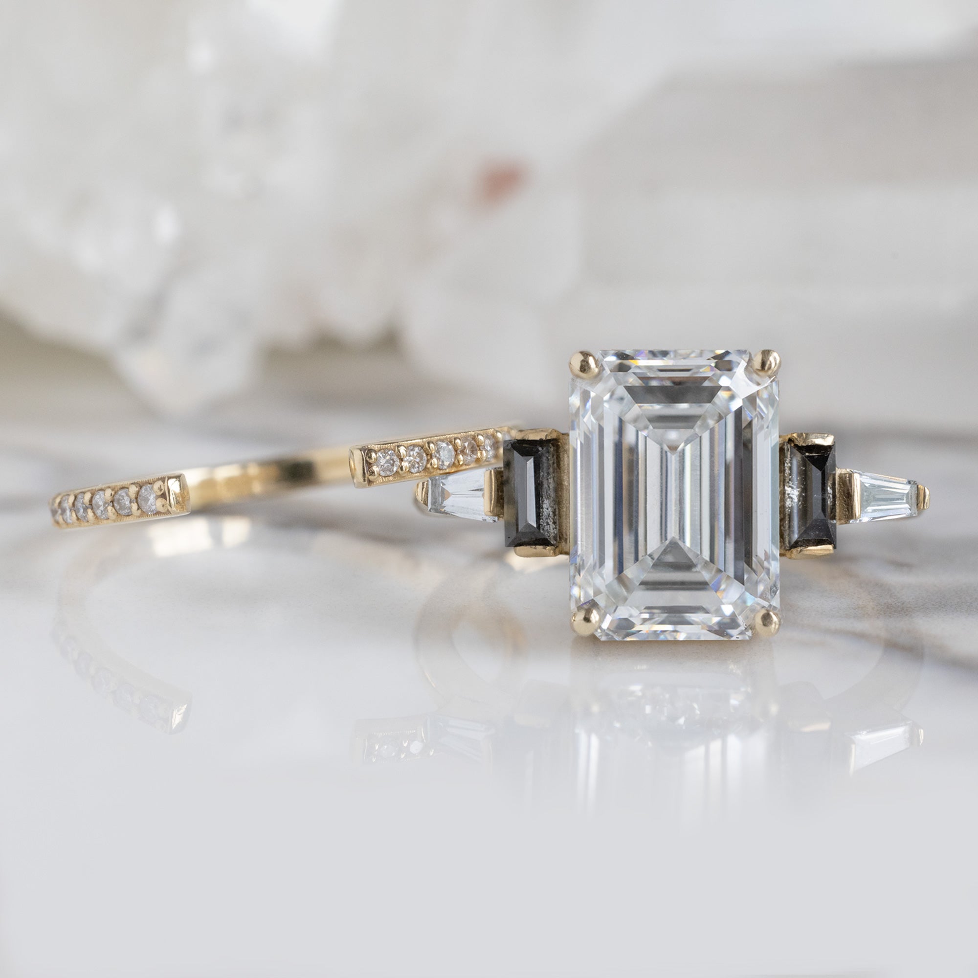 Alexis Russell  Engagement Rings The Deco Ring | 3.39ct Emerald Cut Lab Grown White Diamond in 14K Yellow Gold