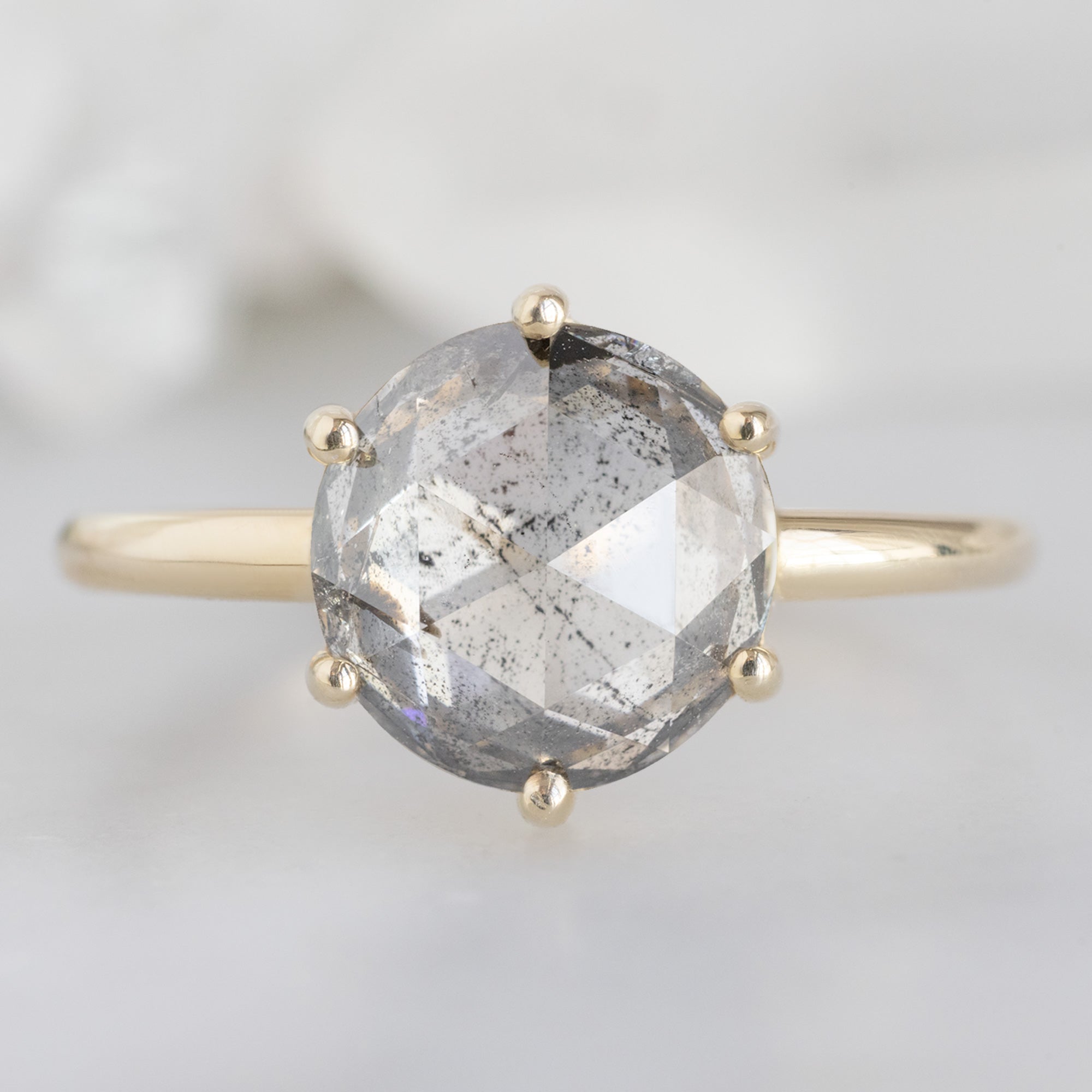 Alexis Russell  Engagement Rings The Rose Ring | 2.55ct Round Lab Grown Salt and Pepper Diamond in 14K Yellow Gold