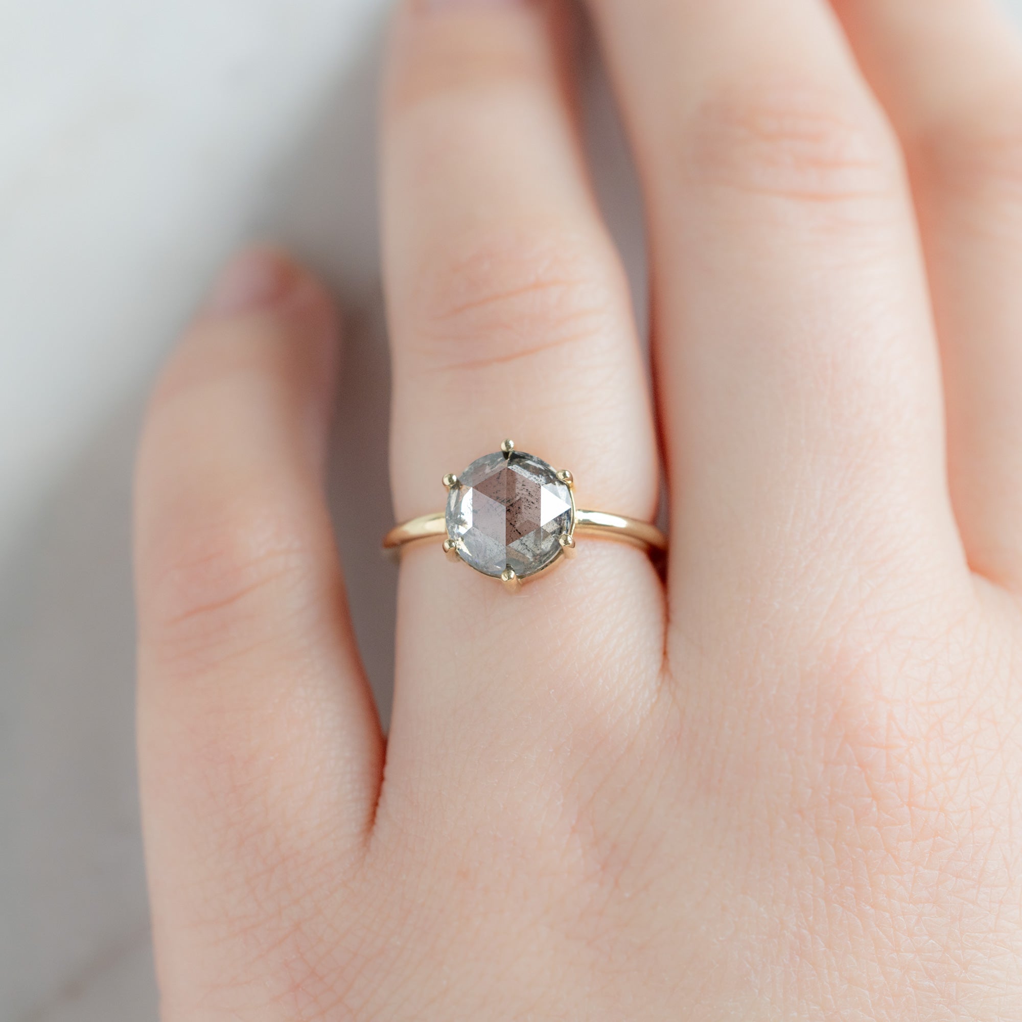 Alexis Russell  Engagement Rings The Rose Ring | 2.55ct Round Lab Grown Salt and Pepper Diamond in 14K Yellow Gold
