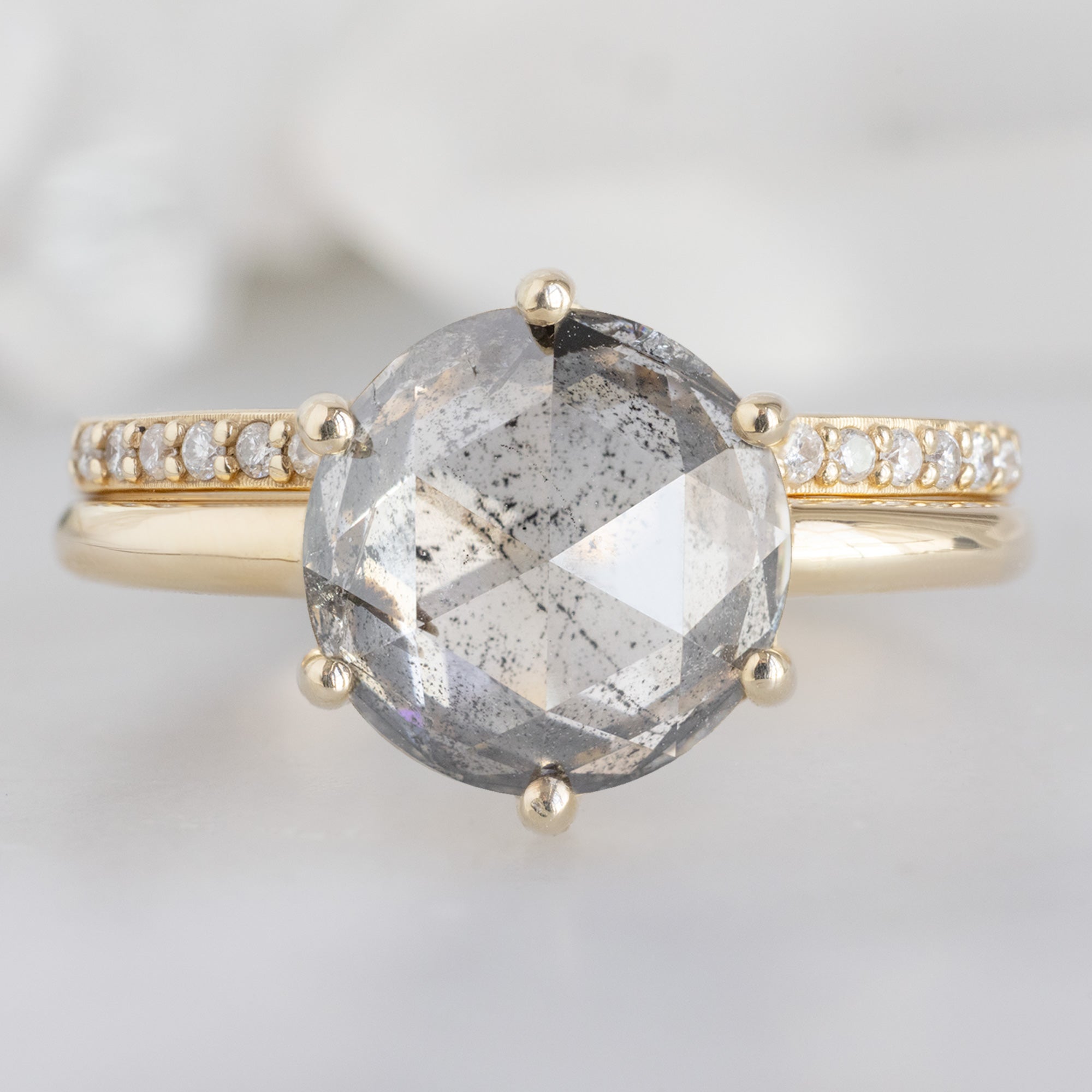 Alexis Russell  Engagement Rings The Rose Ring | 2.55ct Round Lab Grown Salt and Pepper Diamond in 14K Yellow Gold