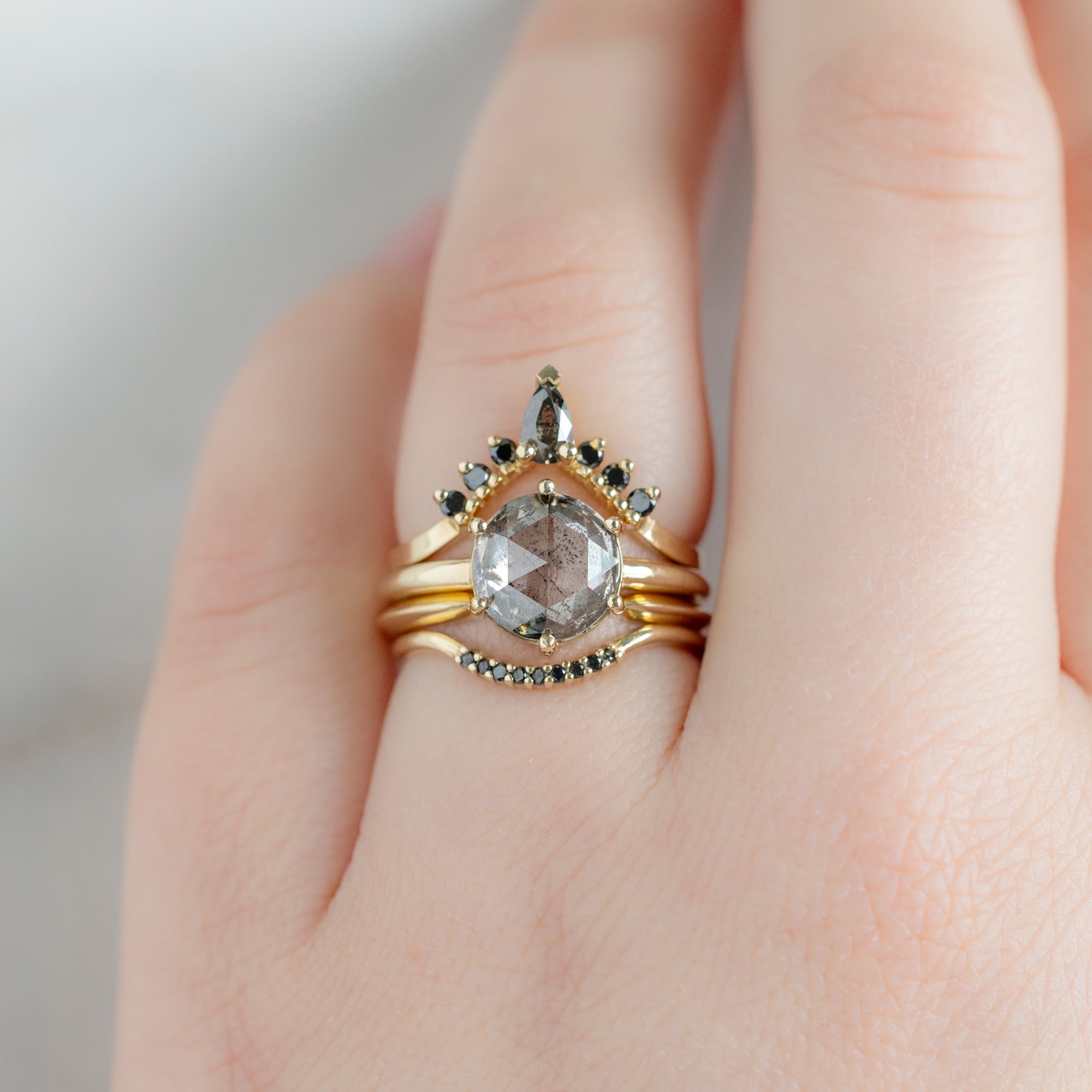 Alexis Russell  Engagement Rings The Rose Ring | 2.55ct Round Lab Grown Salt and Pepper Diamond in 14K Yellow Gold