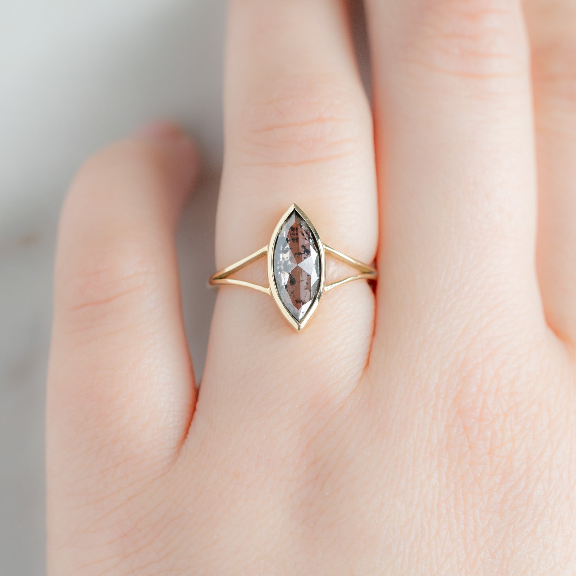 Alexis Russell  Engagement Rings The Magnolia Ring | 1.65ct Lab Grown Salt and Pepper Diamond in 14K Yellow Gold