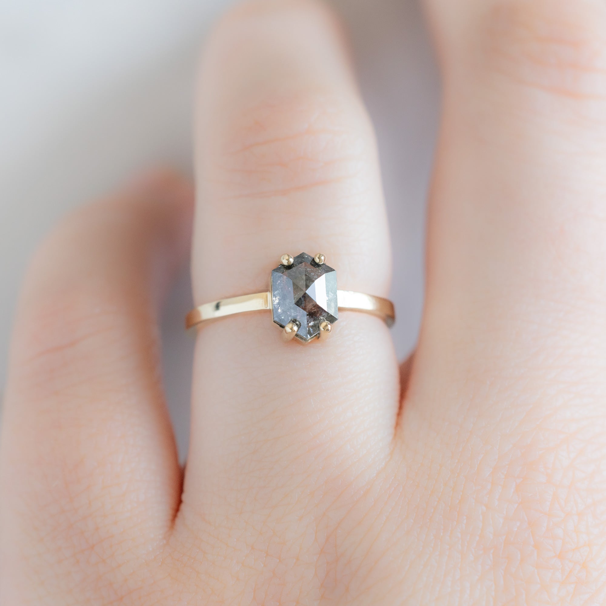 Alexis Russell  Engagement Rings The Bryn Ring | 1.42ct Hexagon Salt and Pepper Diamond in 14K Yellow Gold