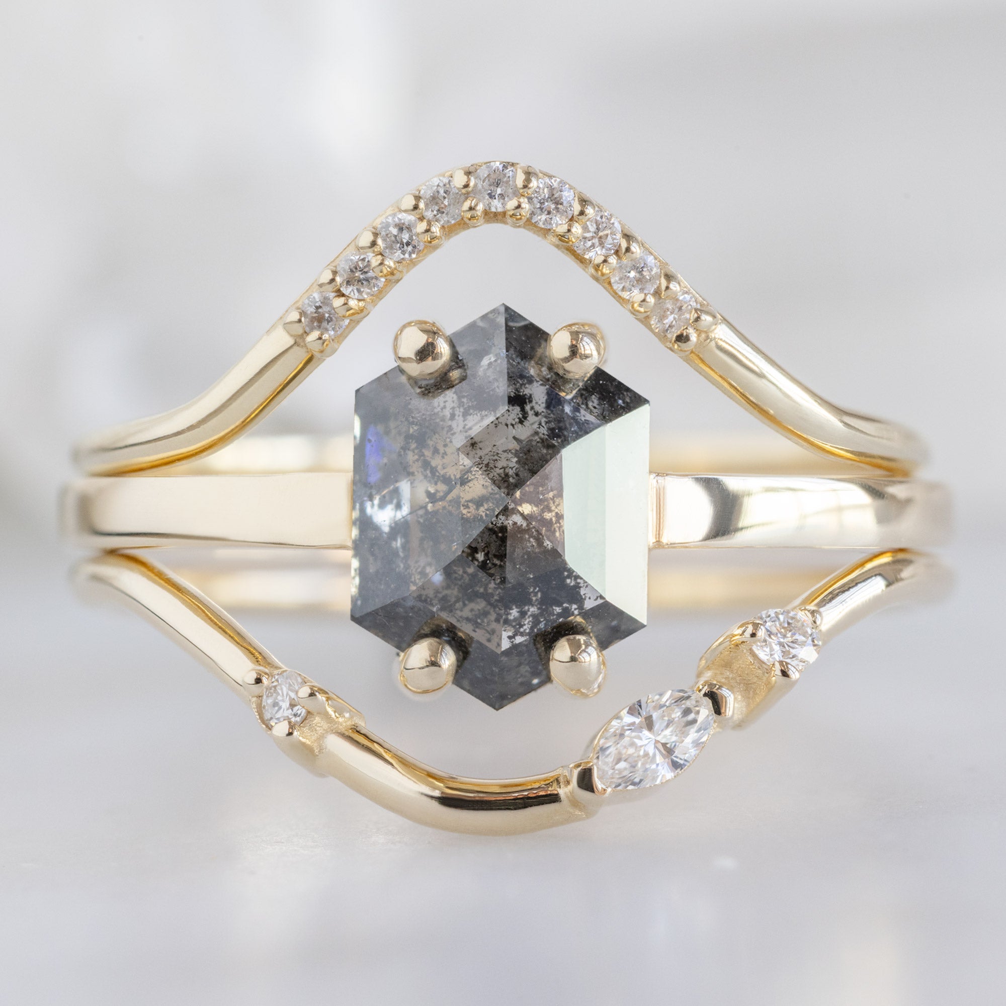Alexis Russell  Engagement Rings The Bryn Ring | 1.42ct Hexagon Salt and Pepper Diamond in 14K Yellow Gold