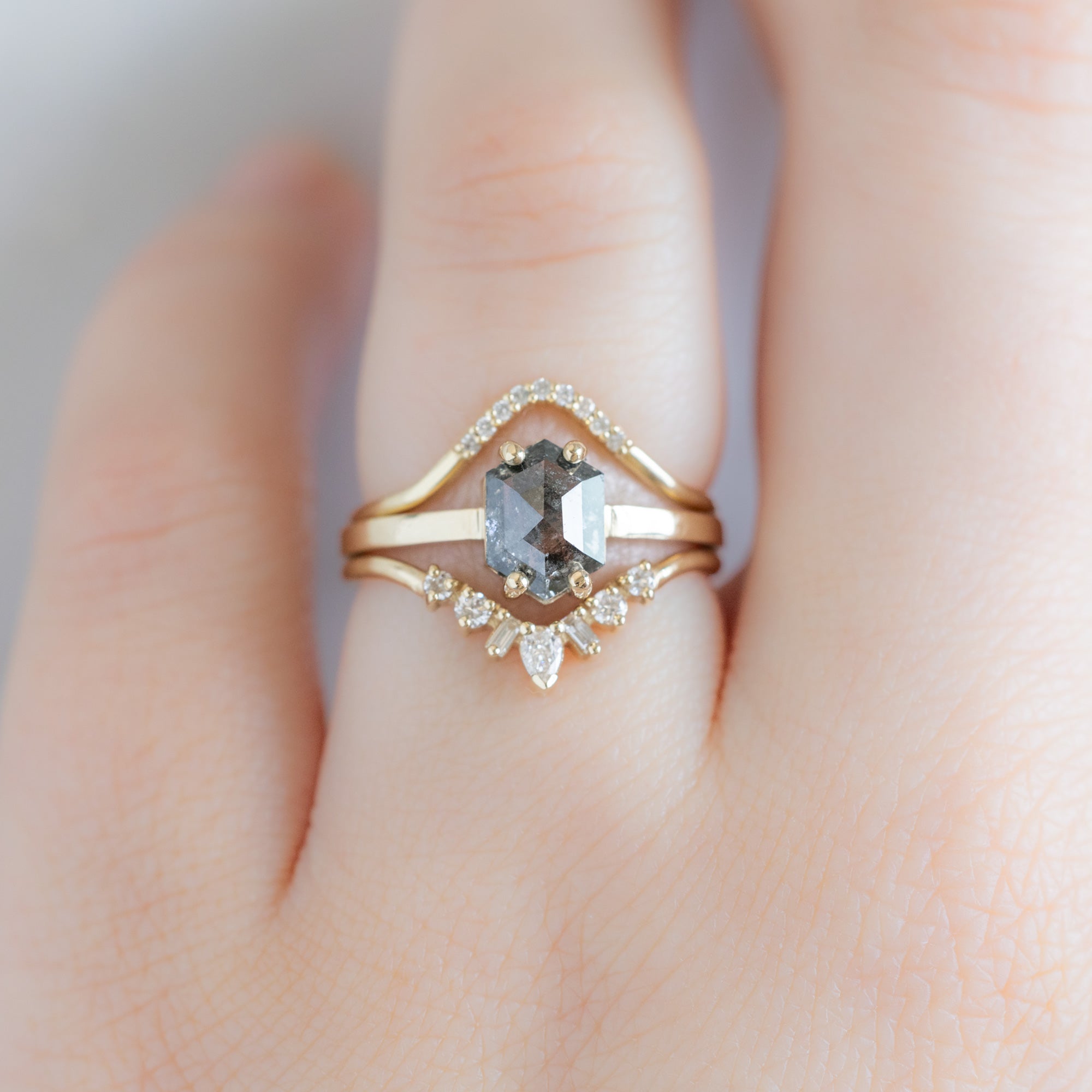 Alexis Russell  Engagement Rings The Bryn Ring | 1.42ct Hexagon Salt and Pepper Diamond in 14K Yellow Gold