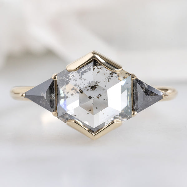 Alexis Russell  Engagement Rings The Jade Ring | 1.72ct Hexagon Lab Grown Salt and Pepper Diamond in 14K Yellow Gold