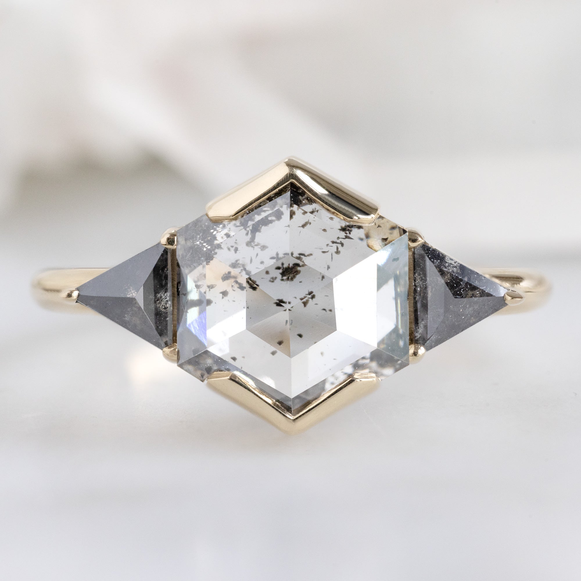 Alexis Russell  Engagement Rings The Jade Ring | 1.72ct Hexagon Lab Grown Salt and Pepper Diamond in 14K Yellow Gold