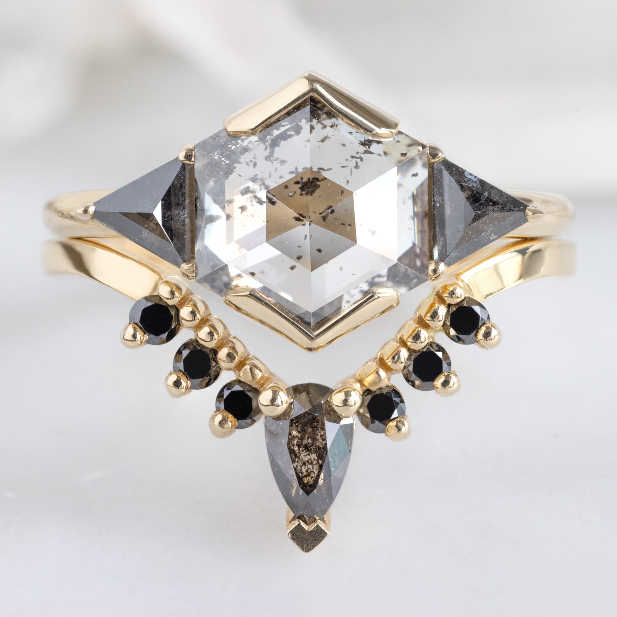 Alexis Russell  Engagement Rings The Jade Ring | 1.72ct Hexagon Lab Grown Salt and Pepper Diamond in 14K Yellow Gold