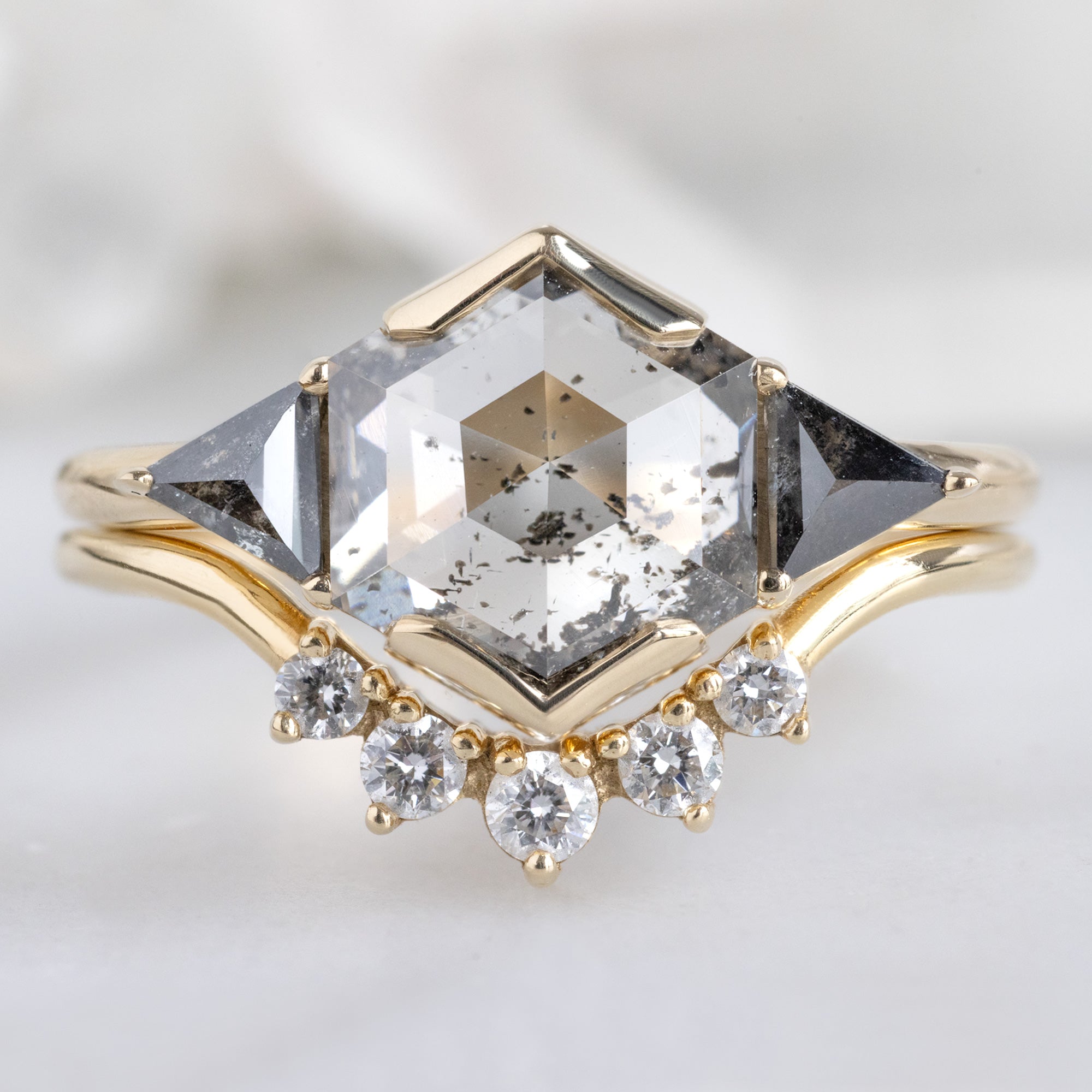 Alexis Russell  Engagement Rings The Jade Ring | 1.72ct Hexagon Lab Grown Salt and Pepper Diamond in 14K Yellow Gold