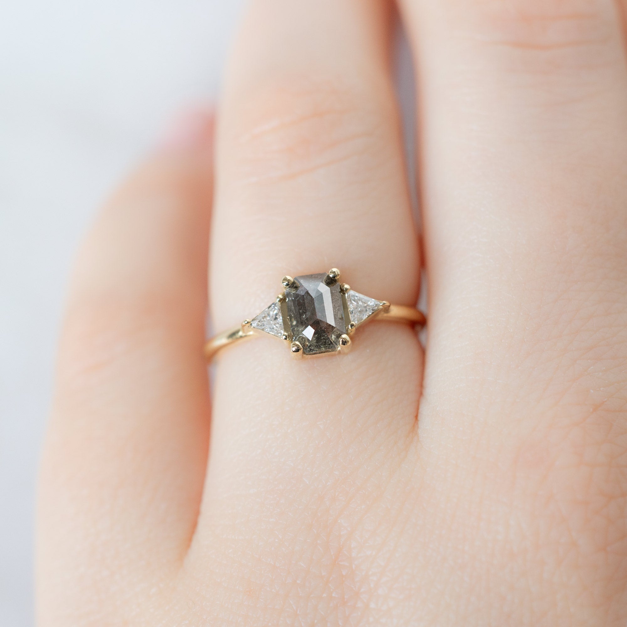 Alexis Russell  Engagement Rings The Jade Ring | 0.88ct Emerald Cut Salt and Pepper Diamond in 14K Yellow Gold