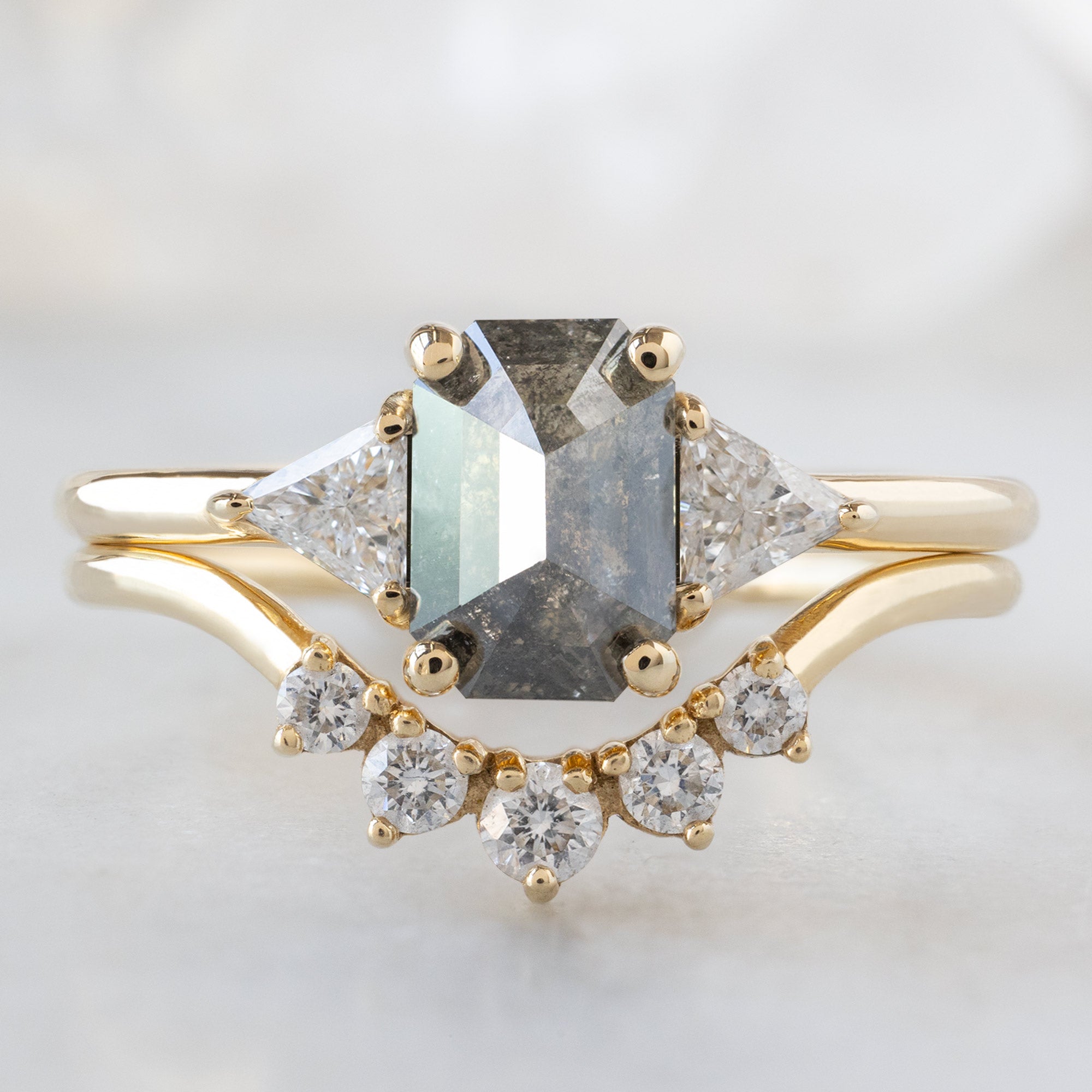 Alexis Russell  Engagement Rings The Jade Ring | 0.88ct Emerald Cut Salt and Pepper Diamond in 14K Yellow Gold