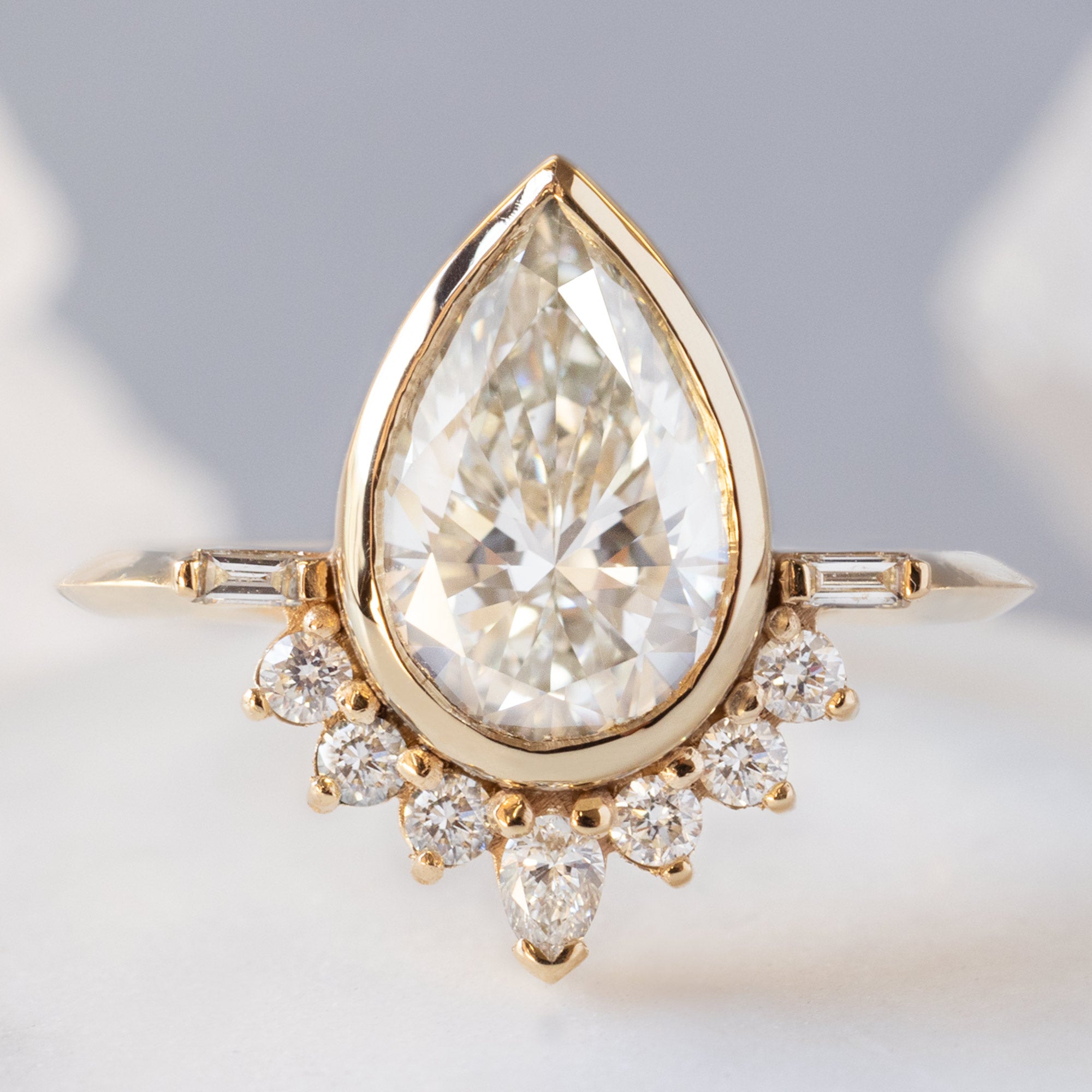 Alexis Russell  Engagement Rings The Posy Ring | 2.74ct Lab Grown Pear White Diamond in 14K Yellow Gold