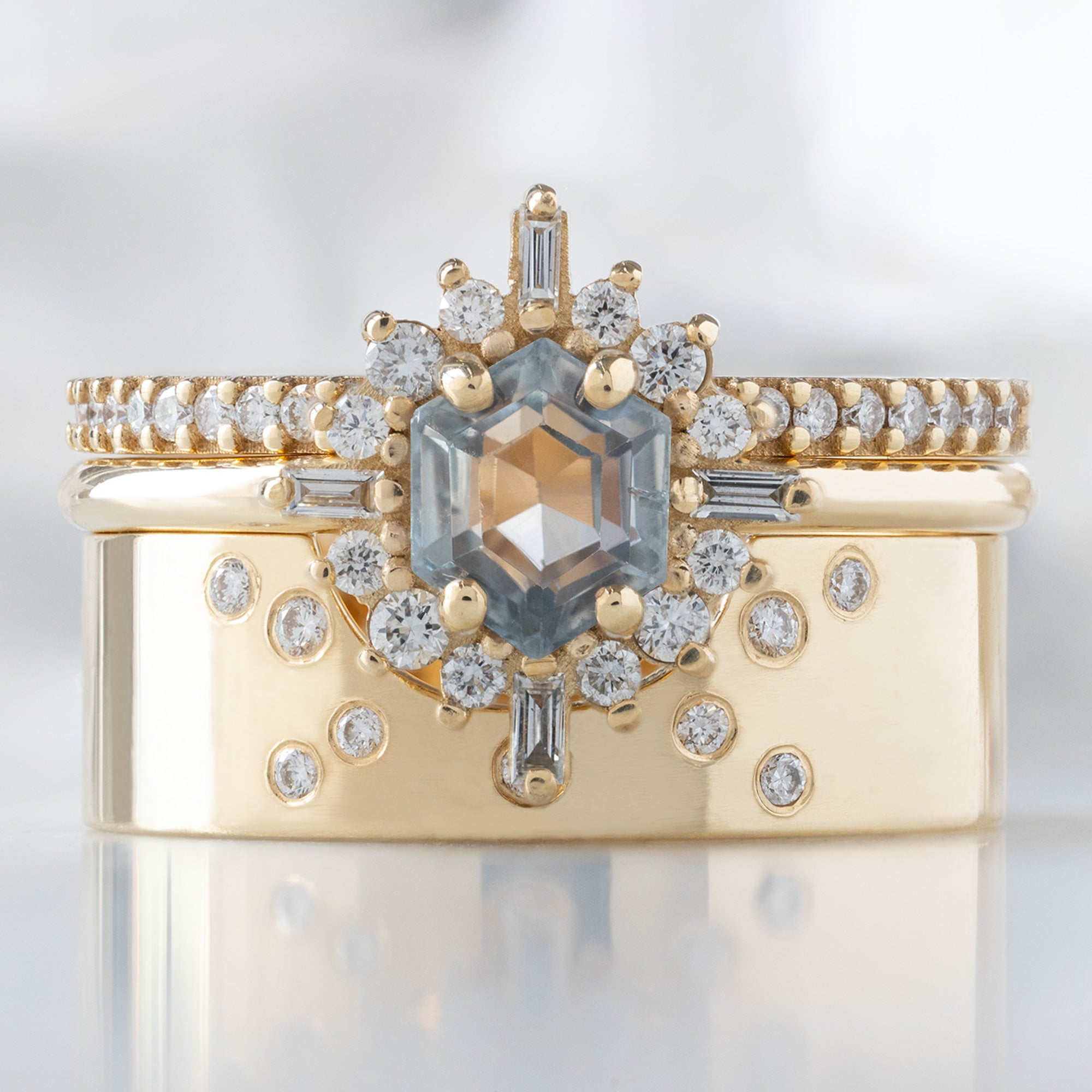 Alexis Russell  Engagement Rings The Compass Ring | 0.75ct Hexagon Grey Sapphire in 14K Yellow Gold