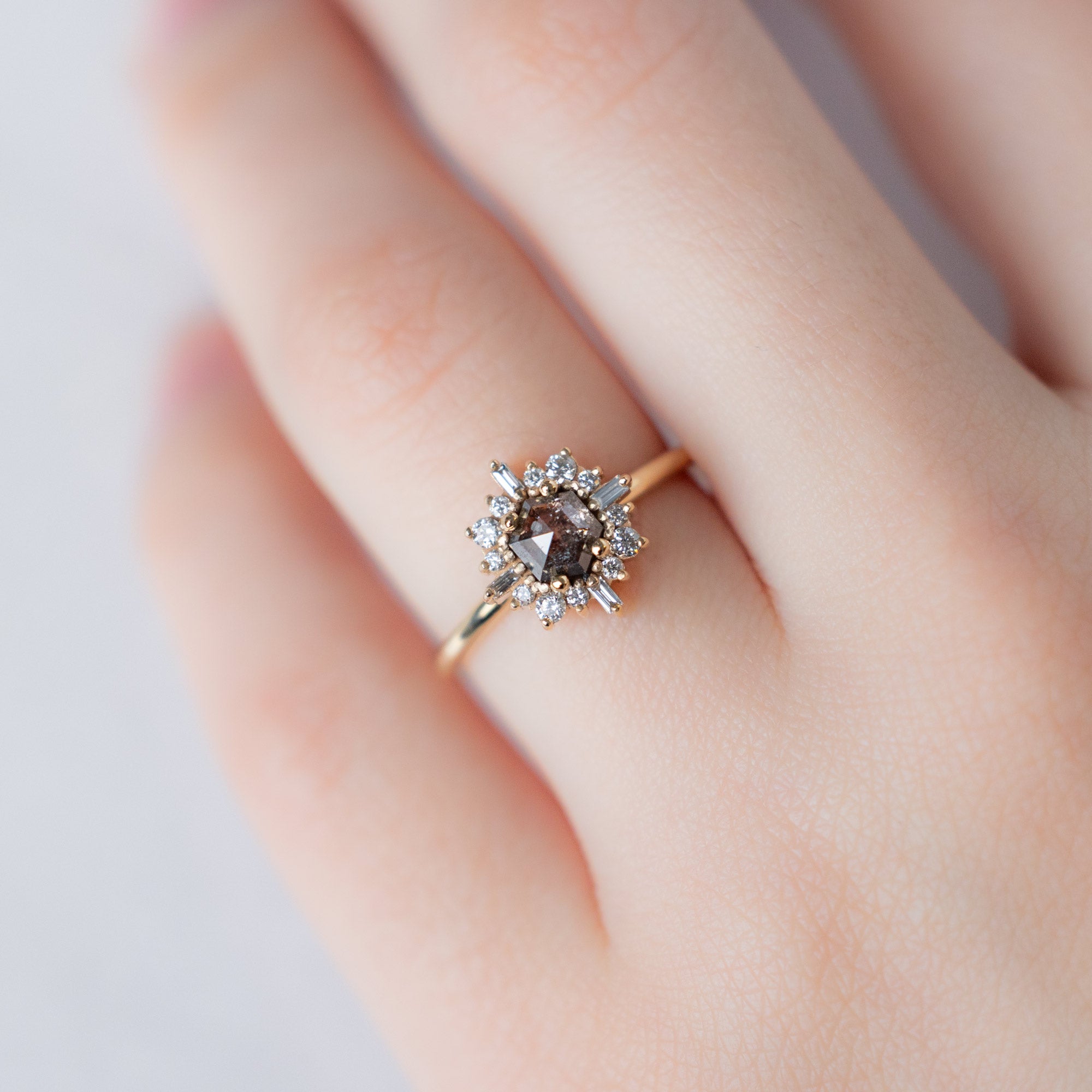 Alexis Russell  Engagement Rings The Compass Ring | Build Your Own Hexagon Salt and Pepper Diamond Engagement Ring