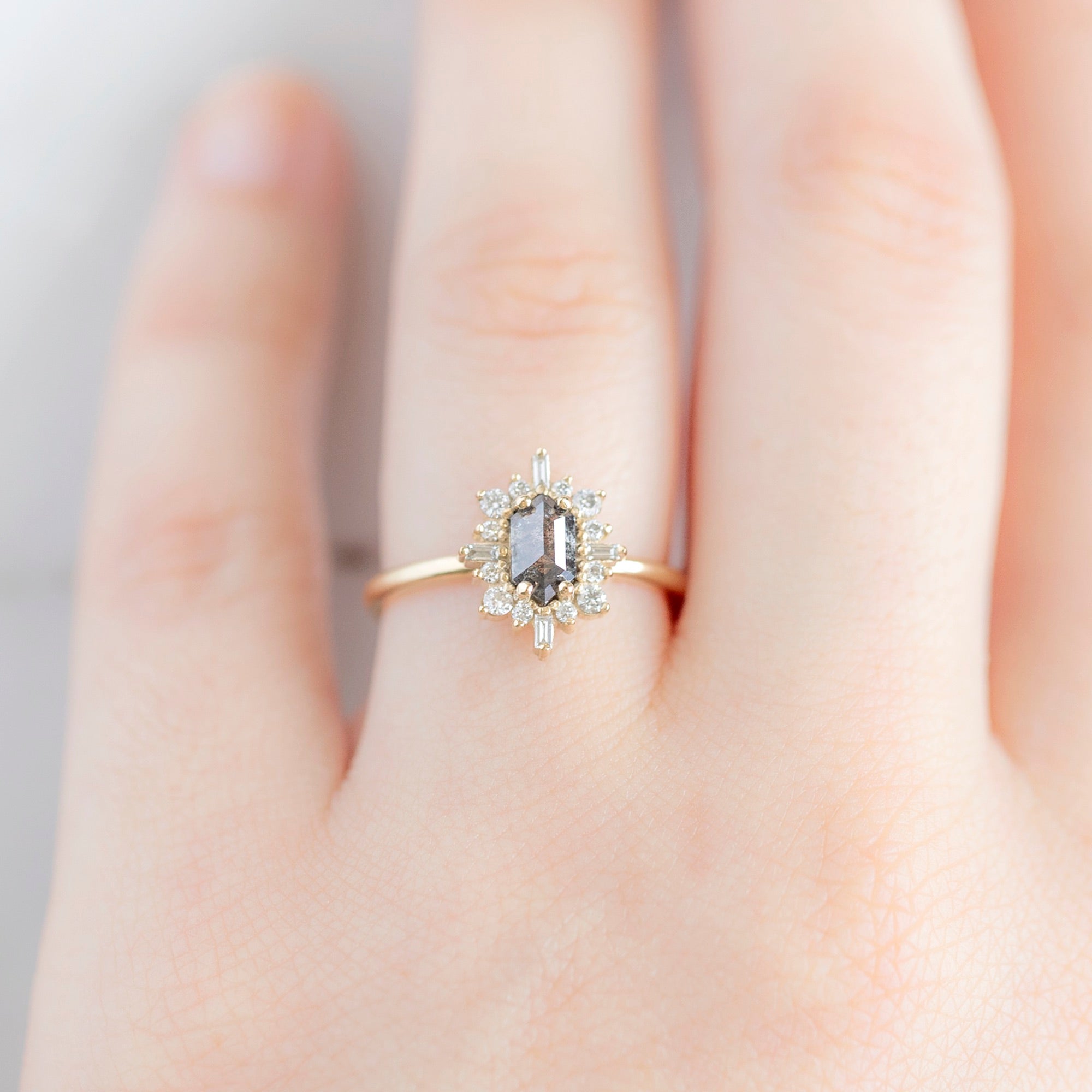 Alexis Russell  Engagement Rings The Compass Ring | Build Your Own Hexagon Salt and Pepper Diamond Engagement Ring