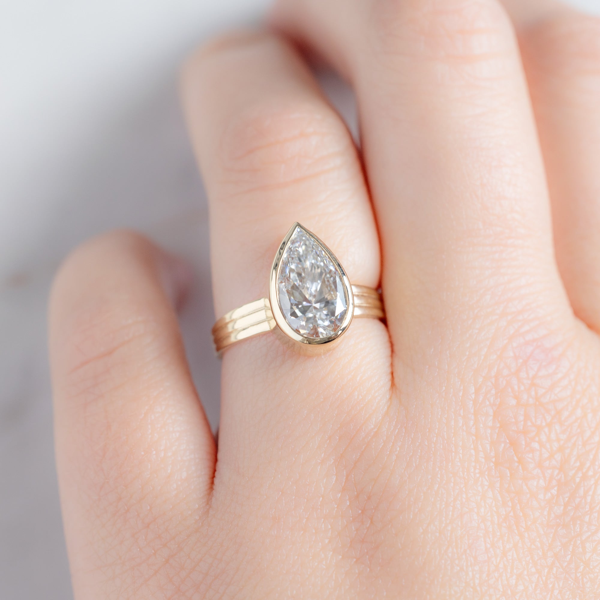 Alexis Russell  Engagement Rings The Stratum Ring | 3.02ct Pear Lab Grown White Diamond in 14K Yellow Gold