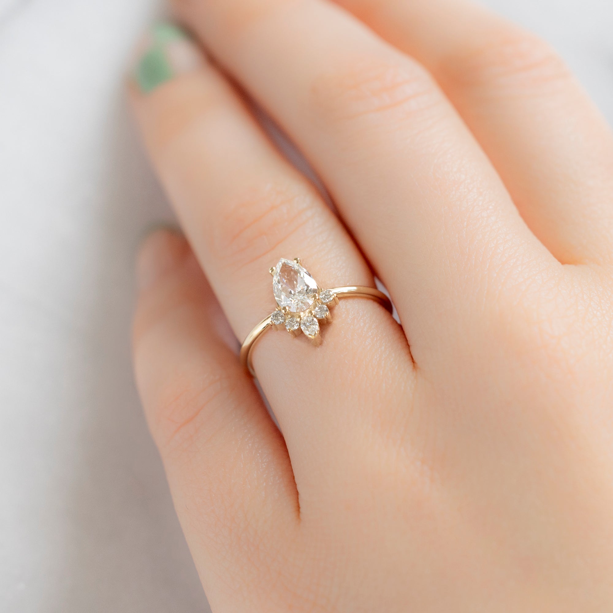 Alexis Russell  Engagement Rings The Aster Ring | 0.82ct Pear Natural White Diamond in 14K Yellow Gold