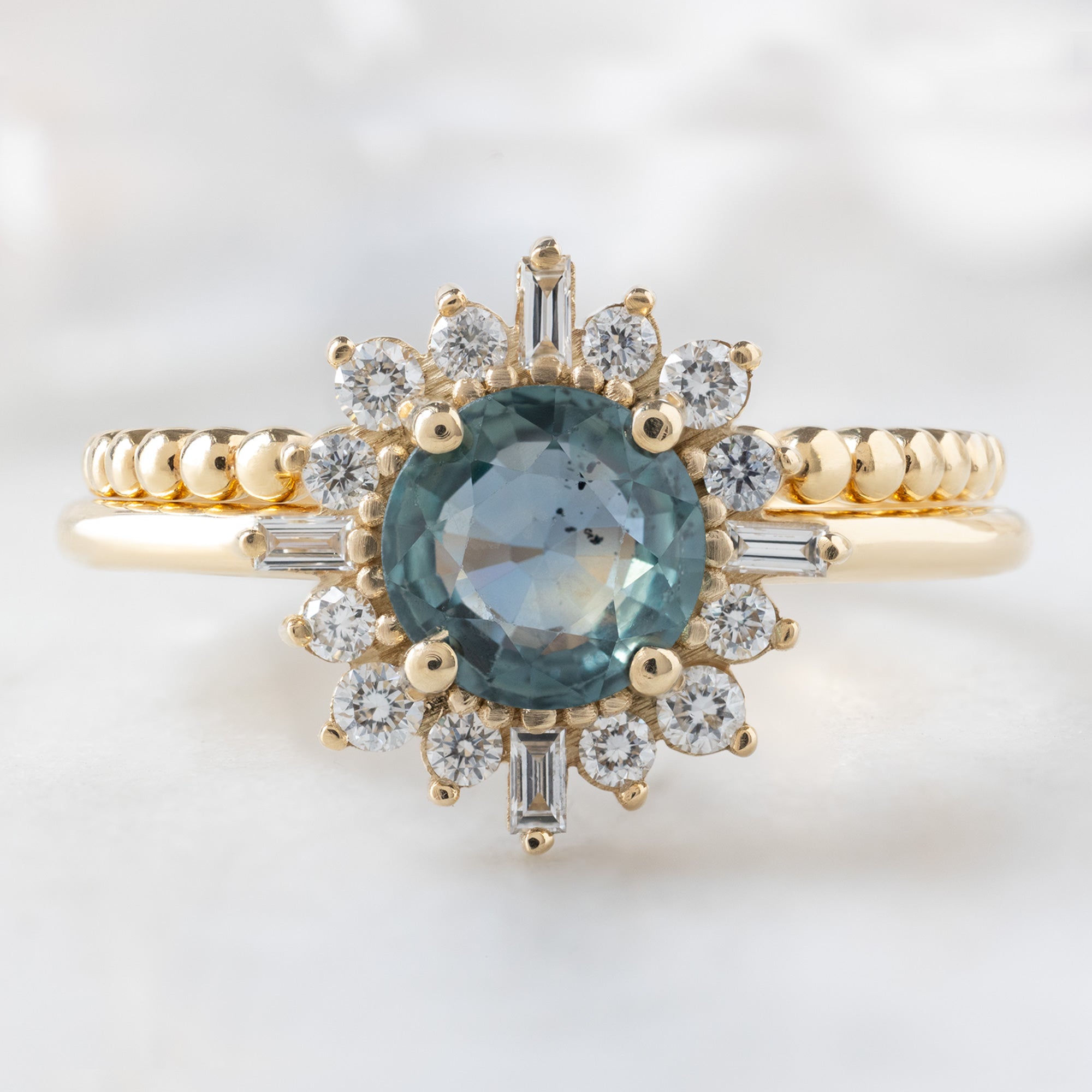 Alexis Russell  Engagement Rings The Compass Ring | 0.98ct Round Blue Sapphire in 14K Yellow Gold