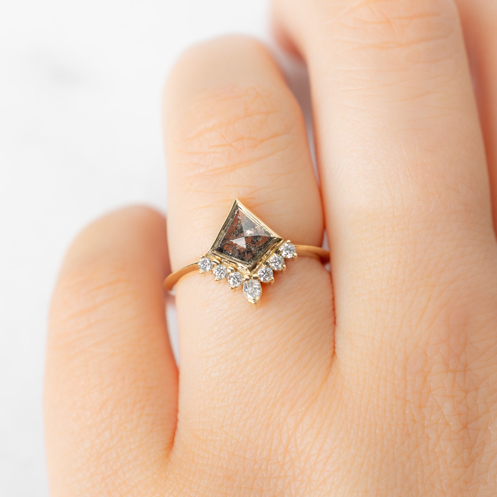 Alexis Russell  Engagement Rings The Aster Ring | 0.82ct Kite Salt and Pepper Diamond in 14K Yellow Gold