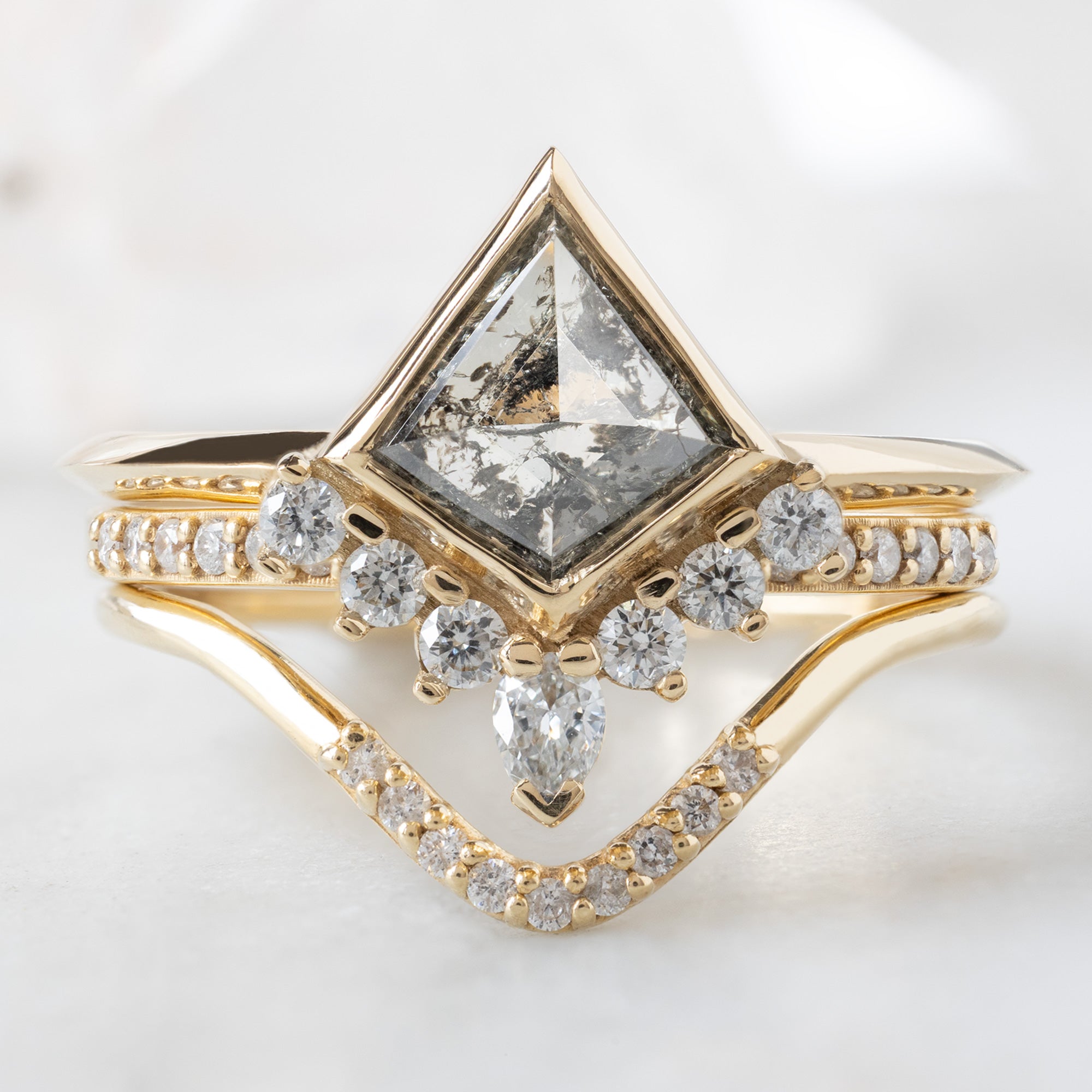 Alexis Russell  Engagement Rings The Aster Ring | 0.82ct Kite Salt and Pepper Diamond in 14K Yellow Gold