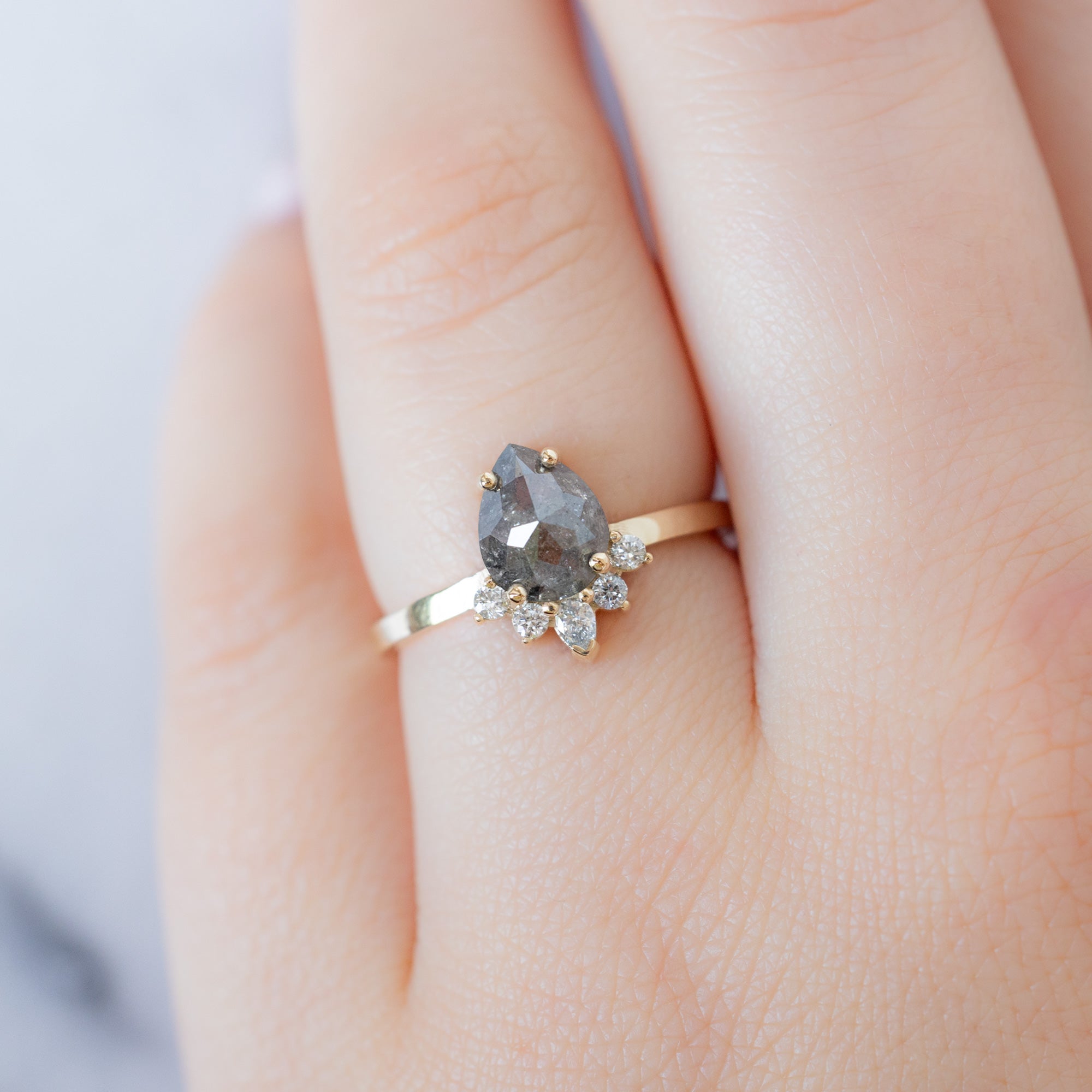 Alexis Russell  Engagement Rings The Aster Ring | 1.31ct Pear Salt and Pepper Diamond in 14K Yellow Gold