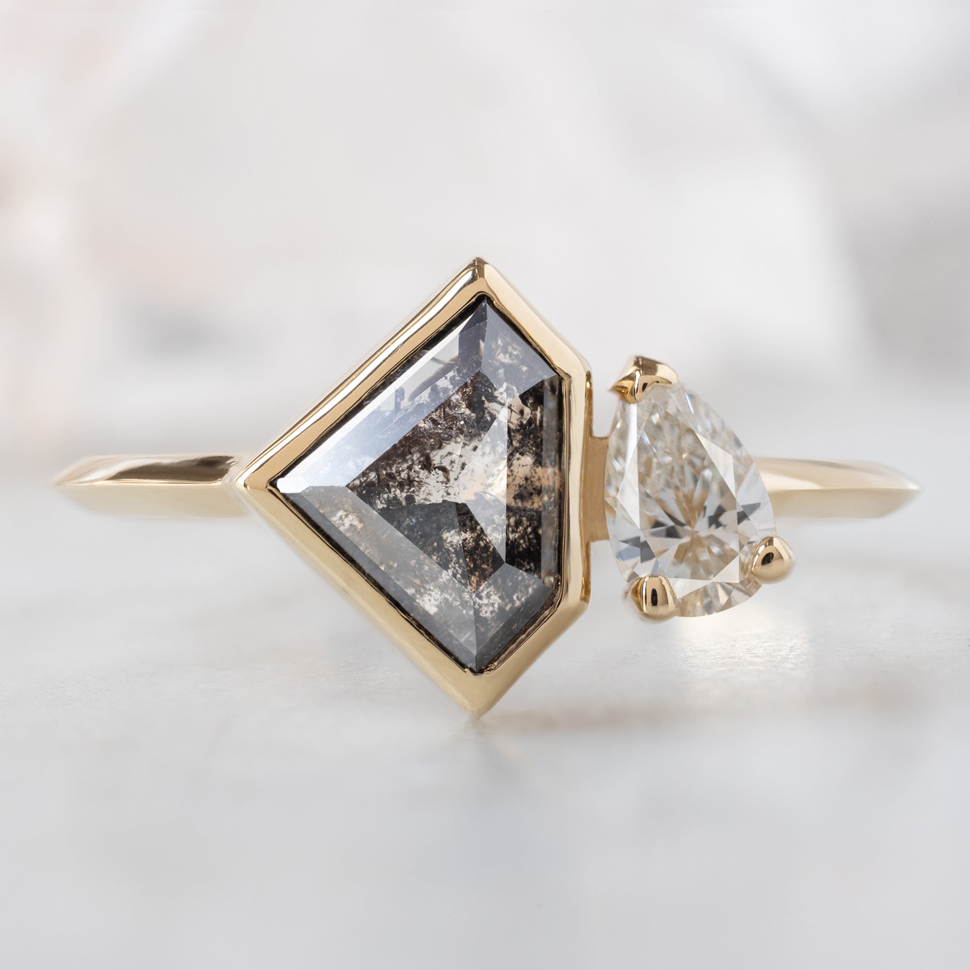 Alexis Russell  Engagement Rings The You and Me Ring | 1.18ct Shield Salt and Pepper Diamond in 14K Yellow Gold
