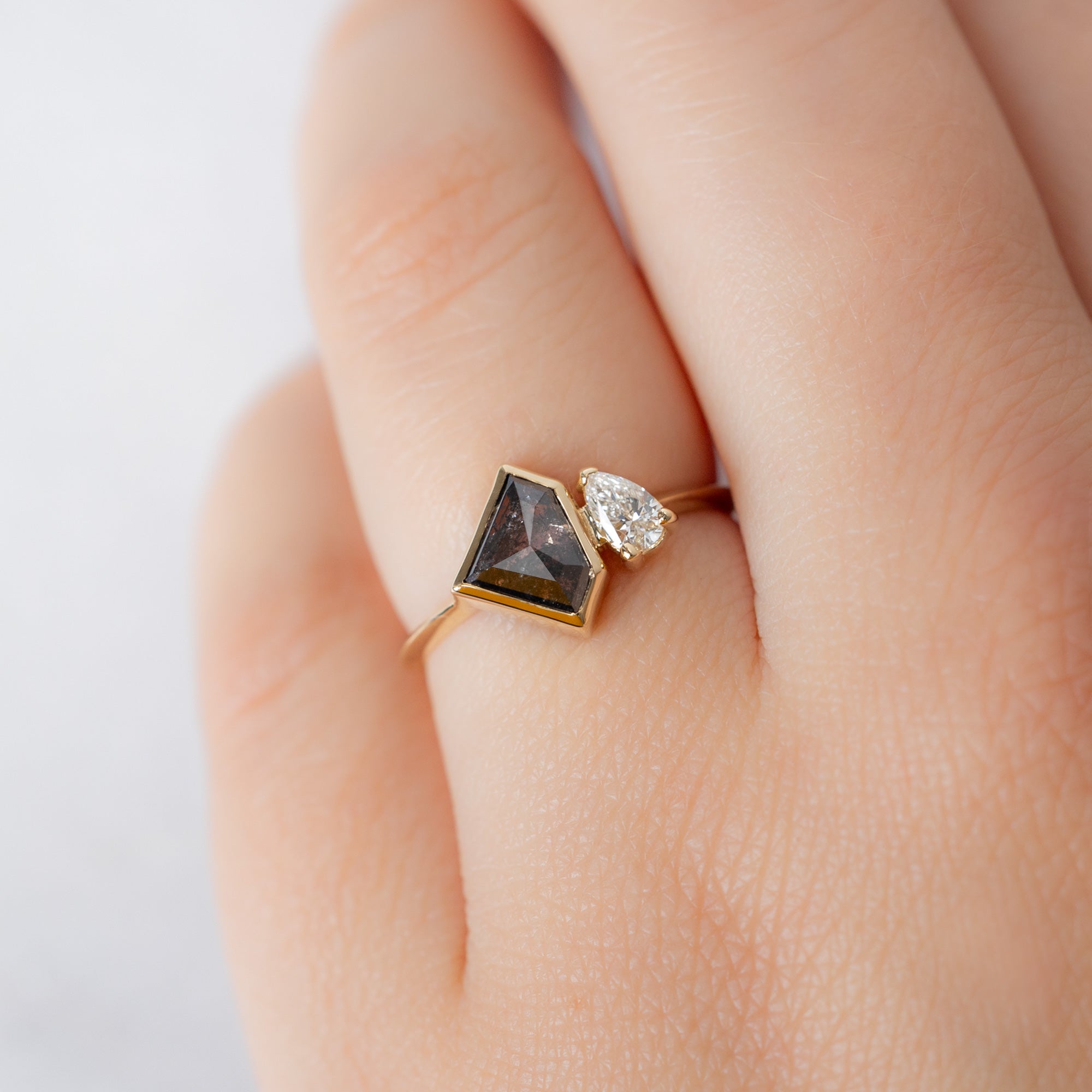 Alexis Russell  Engagement Rings The You and Me Ring | 1.18ct Shield Salt and Pepper Diamond in 14K Yellow Gold