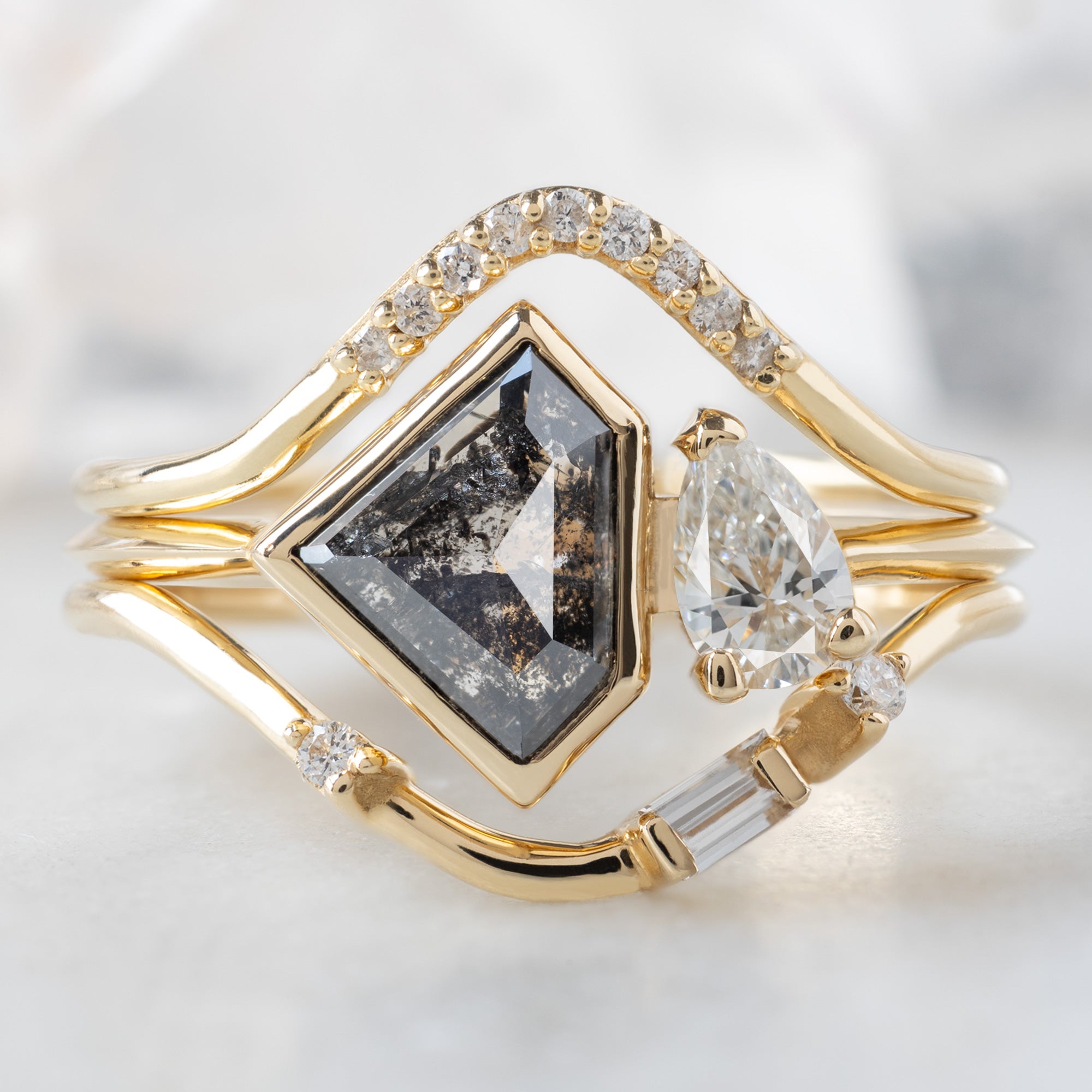 Alexis Russell  Engagement Rings The You and Me Ring | 1.18ct Shield Salt and Pepper Diamond in 14K Yellow Gold