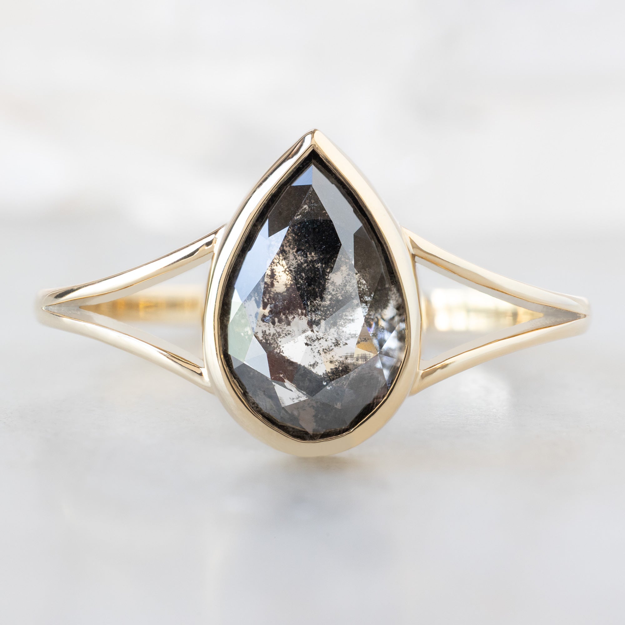 Alexis Russell Engagement Rings The Magnolia Ring | 1.44ct Lab Grown Salt and Pepper Pear Diamond in 14K Yellow Gold