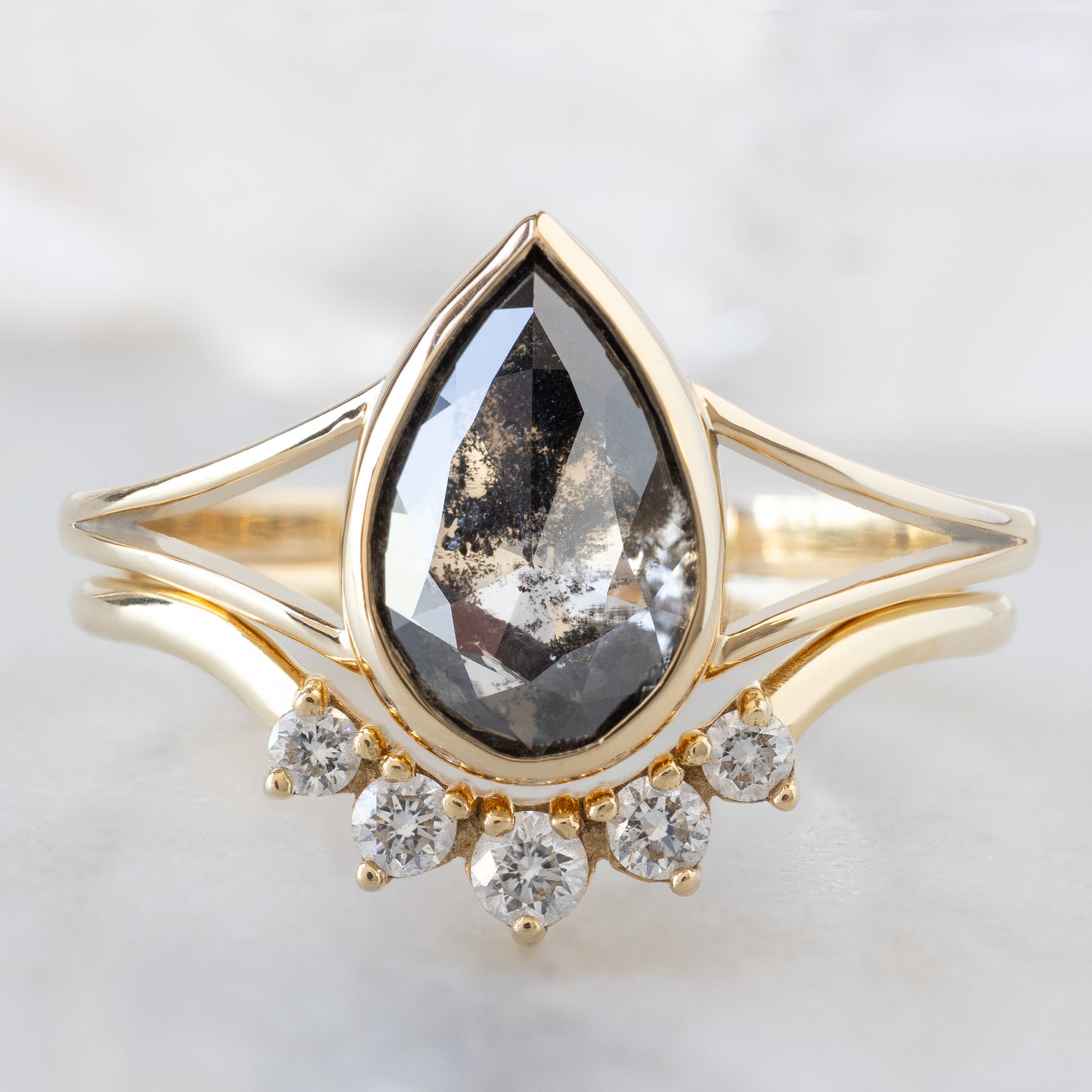 Alexis Russell Engagement Rings The Magnolia Ring | 1.44ct Lab Grown Salt and Pepper Pear Diamond in 14K Yellow Gold