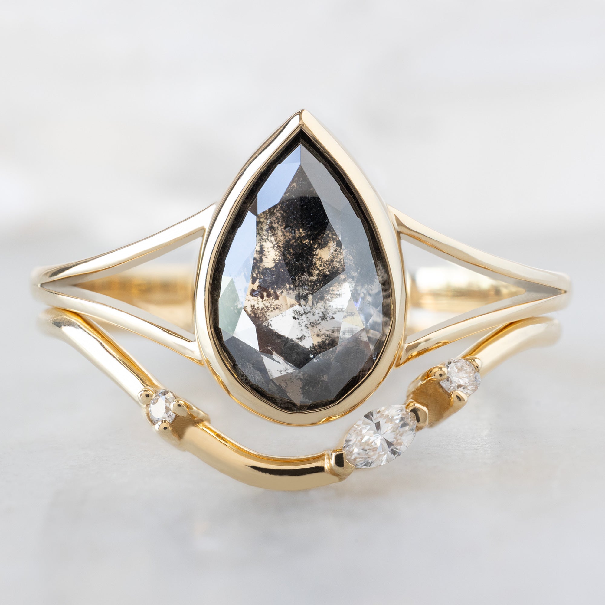 Alexis Russell Engagement Rings The Magnolia Ring | 1.44ct Lab Grown Salt and Pepper Pear Diamond in 14K Yellow Gold