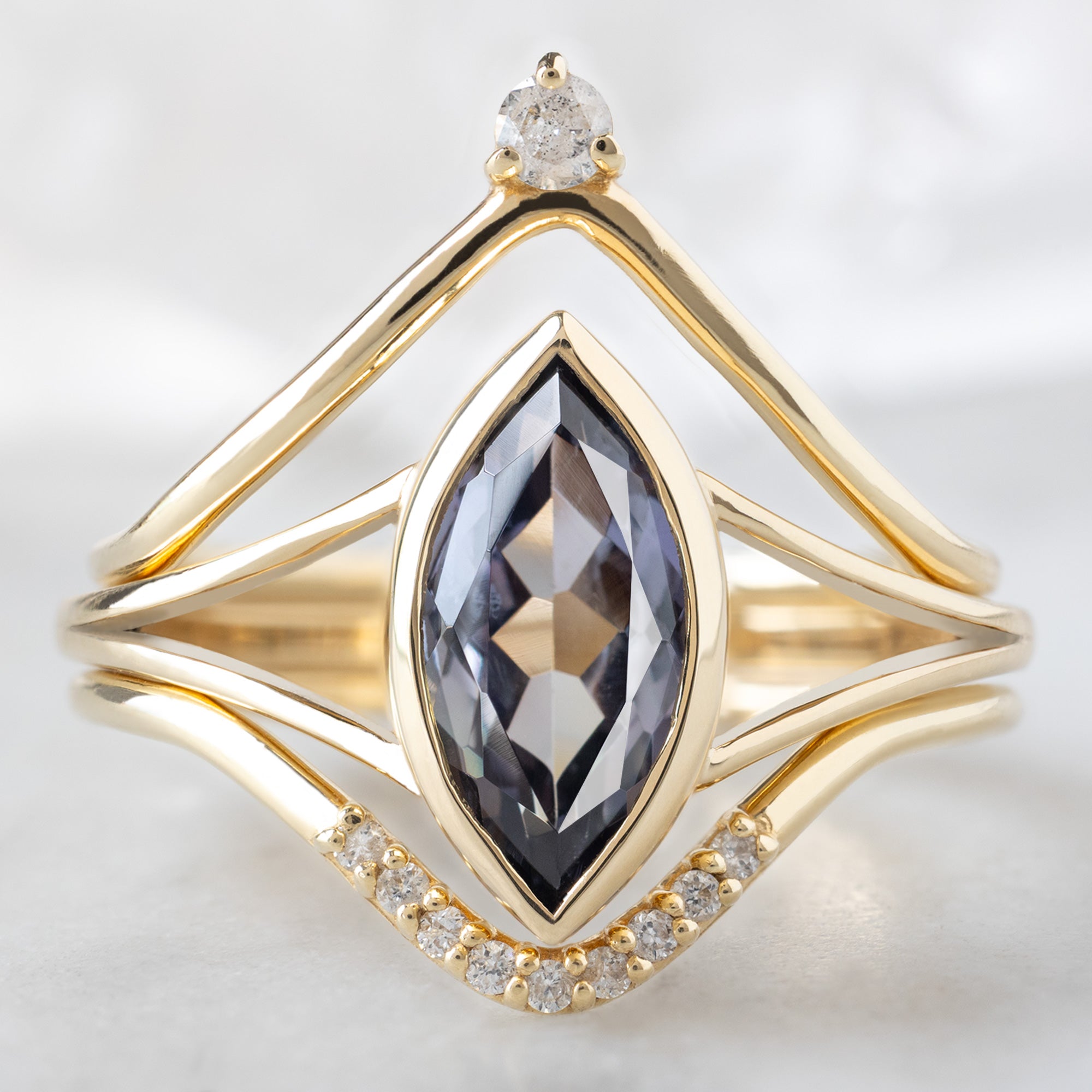 buy:salt-and-pepper-diamond-crown-stacking-band-14k-or-18k-yellow-gold,the-magnolia-ring-1-63ct-marquise-tanzanite-in-14k-yellow-gold,salt-and-pepper-diamond-pave-peak-stacking-band-14k-or-18k-yellow-gold