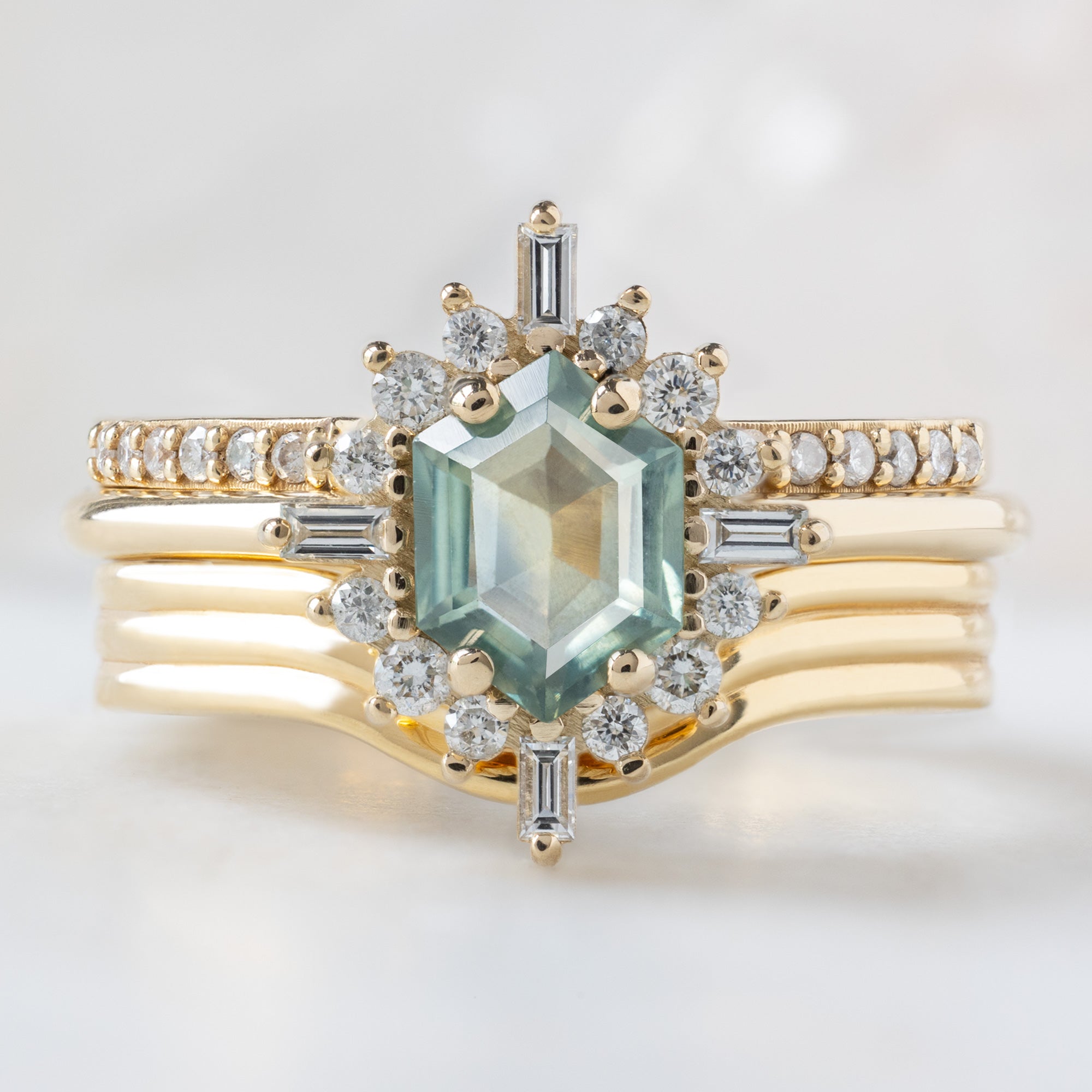 Alexis Russell  Engagement Rings The Compass Ring | 0.77ct Hexagon Montana Sapphire in 14K Yellow Gold