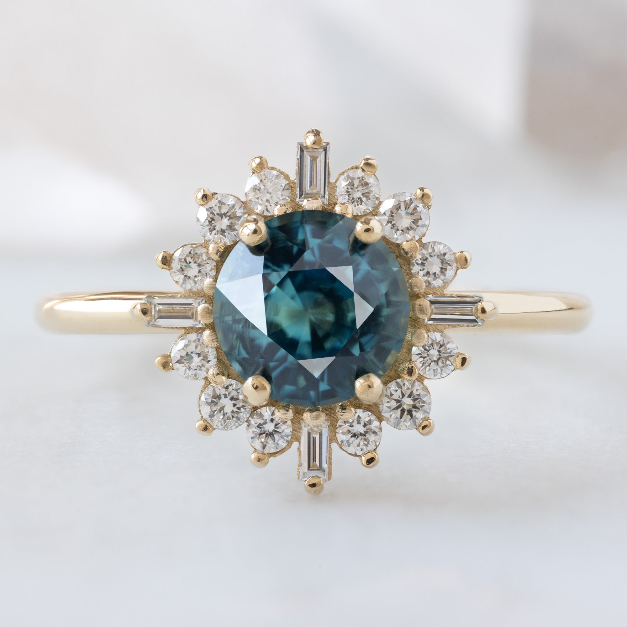 Alexis Russell  Engagement Rings The Compass Ring | 1.19ct Round Blue Sapphire in 14K Yellow Gold