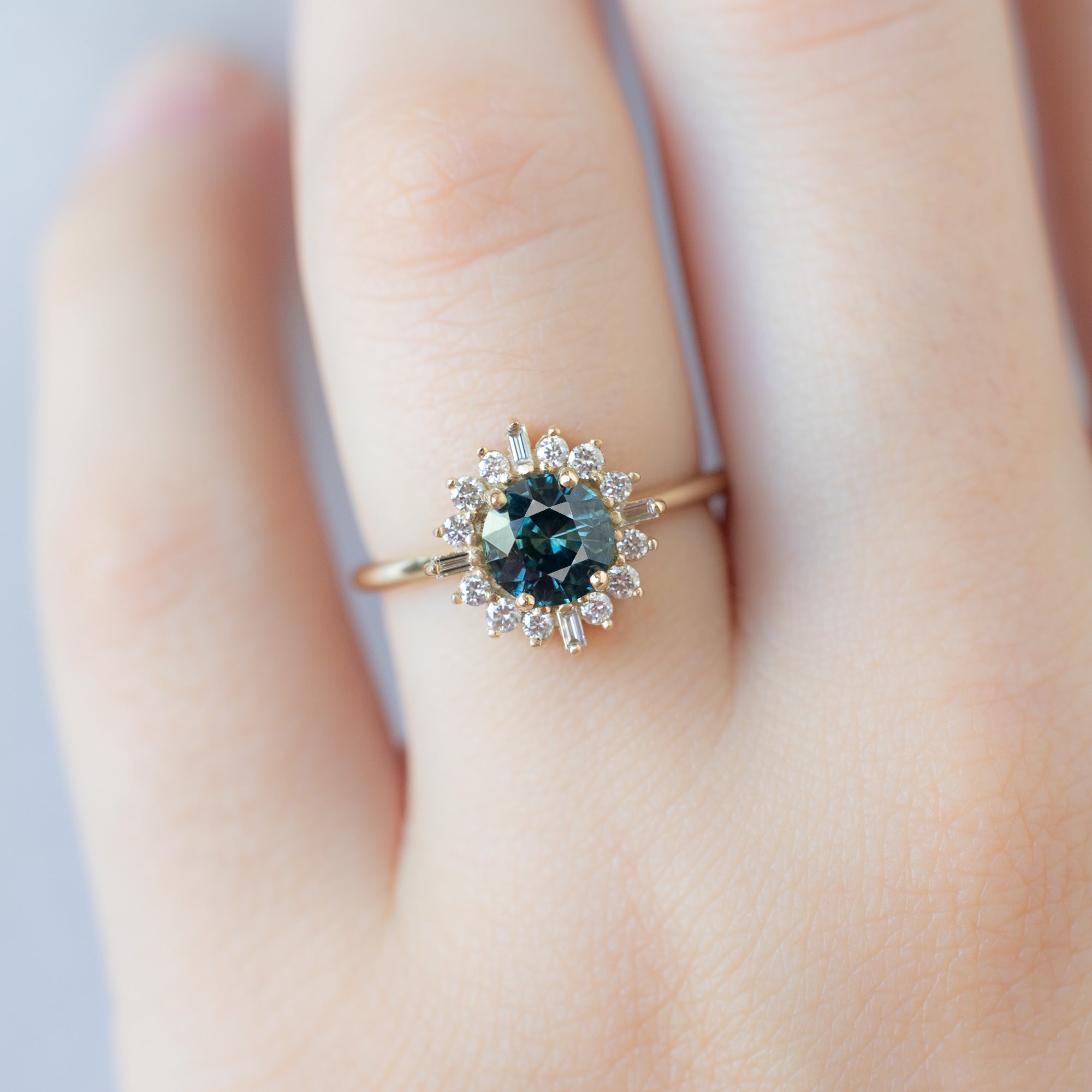 Alexis Russell  Engagement Rings The Compass Ring | 1.19ct Round Blue Sapphire in 14K Yellow Gold