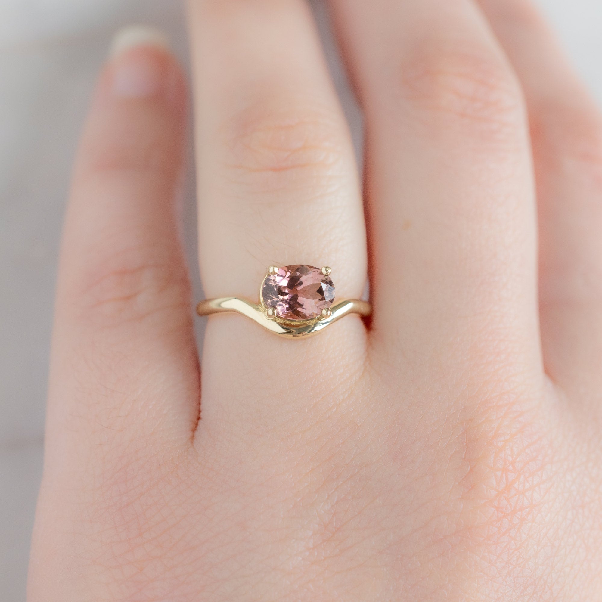 Alexis Russell Engagement Rings The Wave Ring | 1.35ct Oval Pink Tourmaline in 14k Yellow Gold