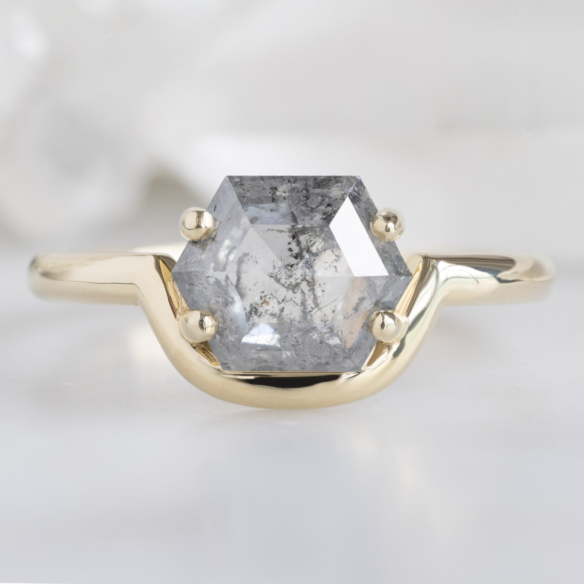Alexis Russell Engagement Rings The Wave Ring | 1.37ct Hexagon Salt and Pepper Diamond in 14K Yellow Gold
