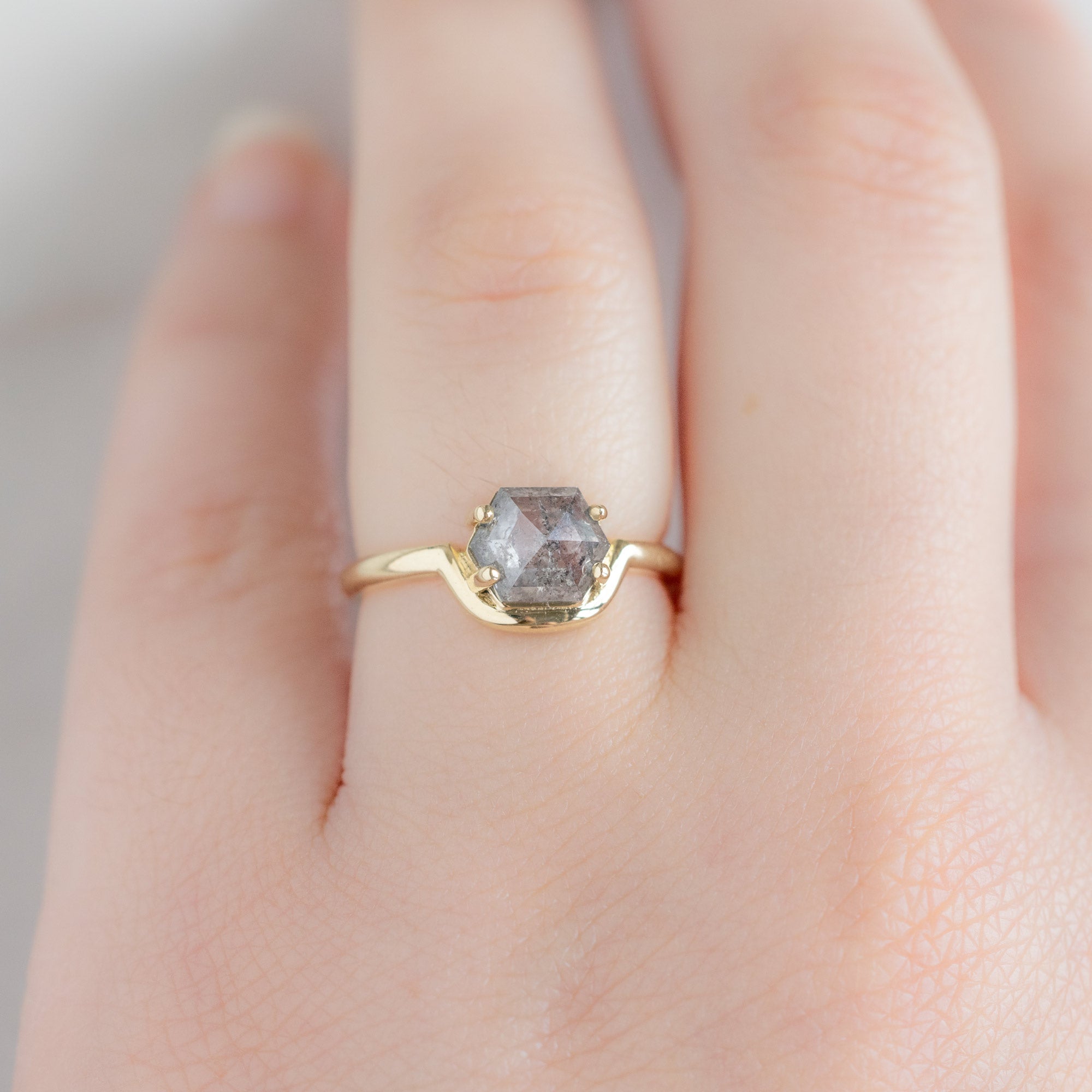 Alexis Russell Engagement Rings The Wave Ring | 1.37ct Hexagon Salt and Pepper Diamond in 14K Yellow Gold