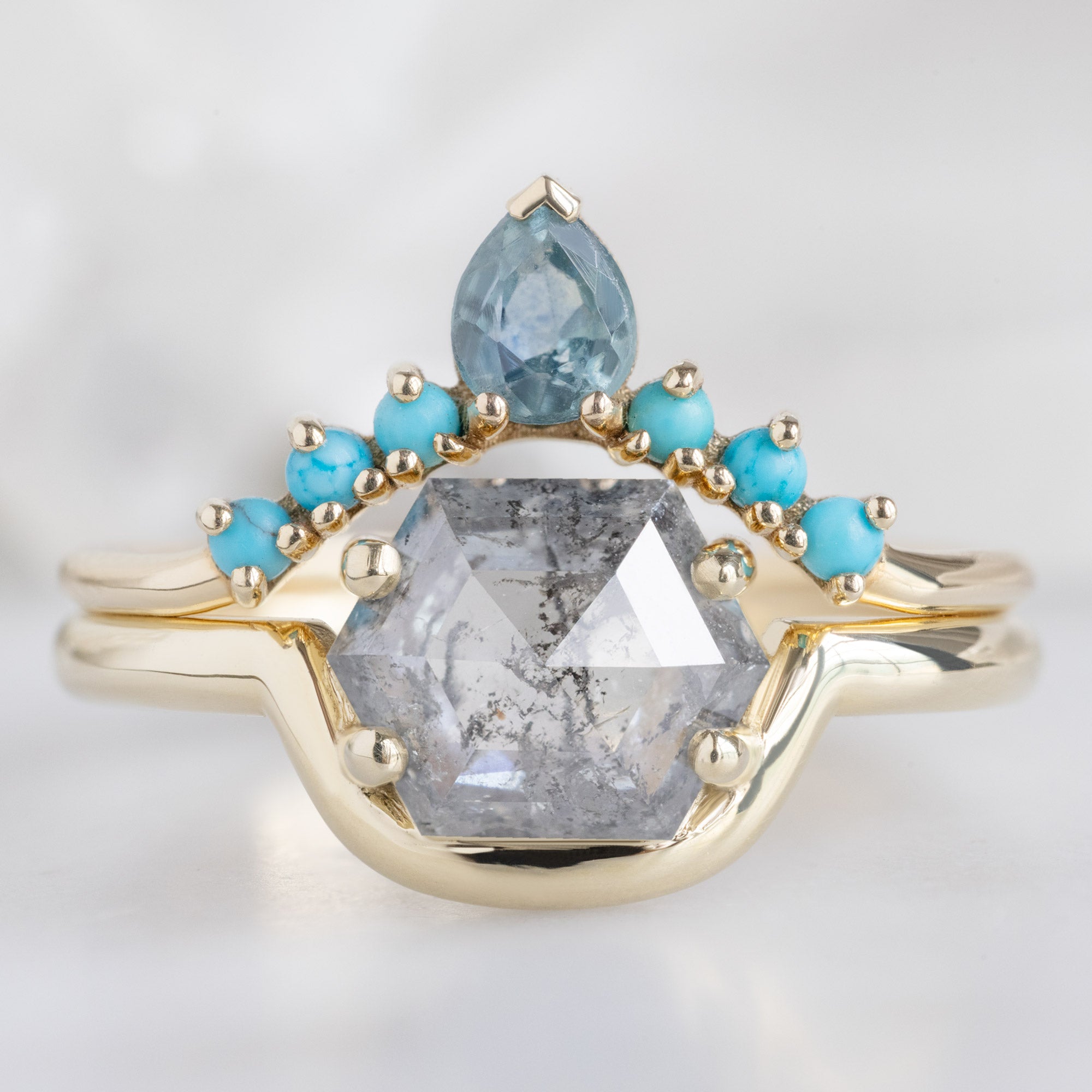 Alexis Russell Engagement Rings The Wave Ring | 1.37ct Hexagon Salt and Pepper Diamond in 14K Yellow Gold