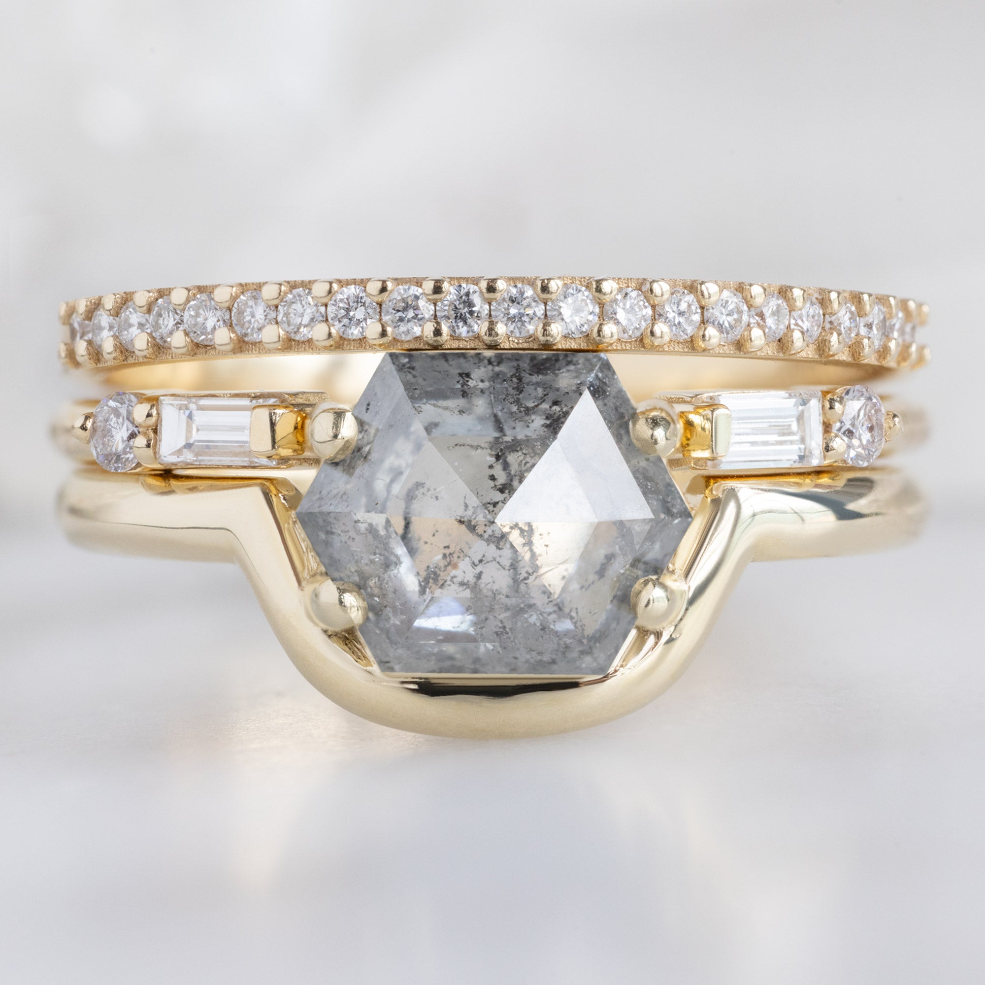 Alexis Russell Engagement Rings The Wave Ring | 1.37ct Hexagon Salt and Pepper Diamond in 14K Yellow Gold