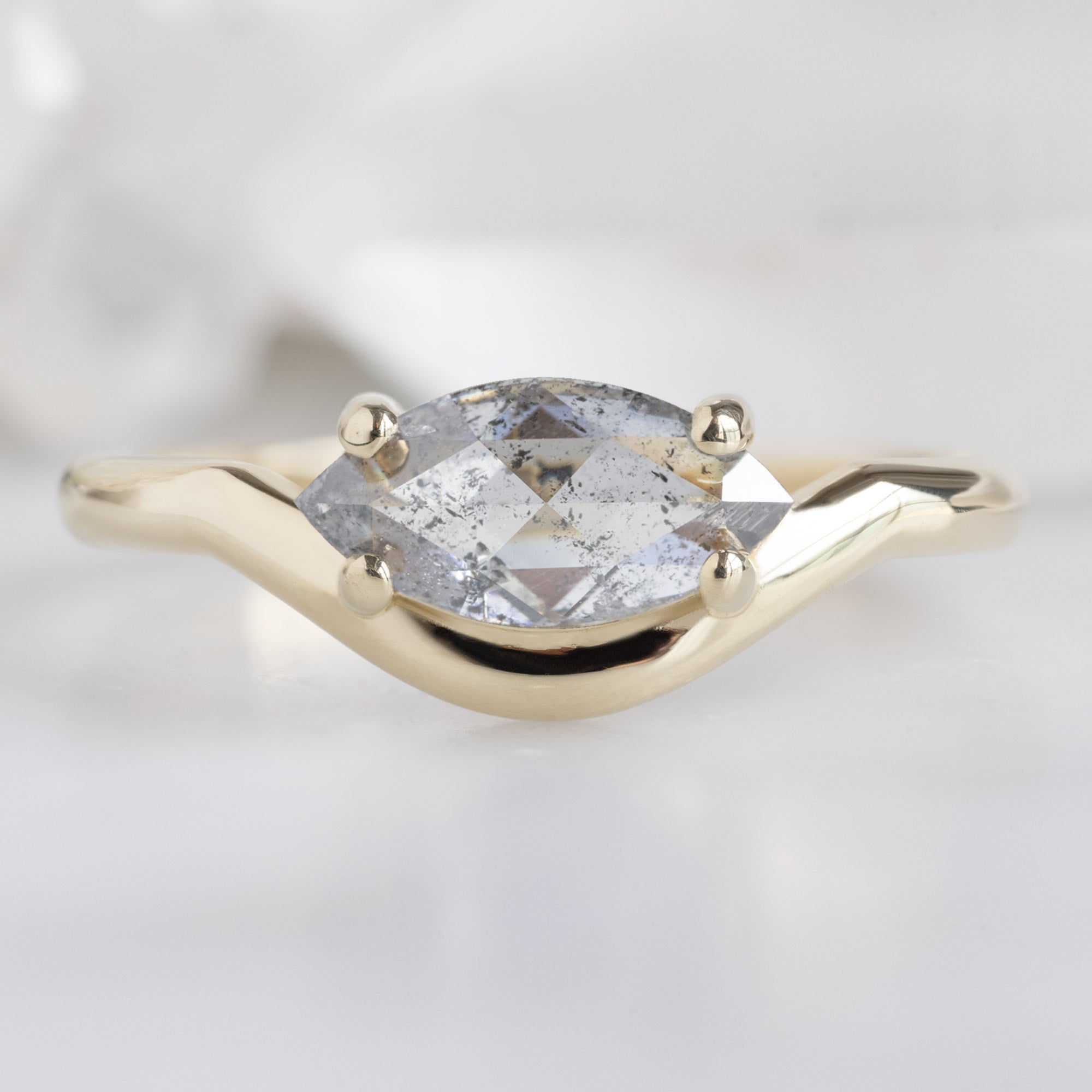 Alexis Russell Engagement Rings The Wave Ring | 0.72ct Marquise Salt and Pepper Diamond in 14K Yellow Gold