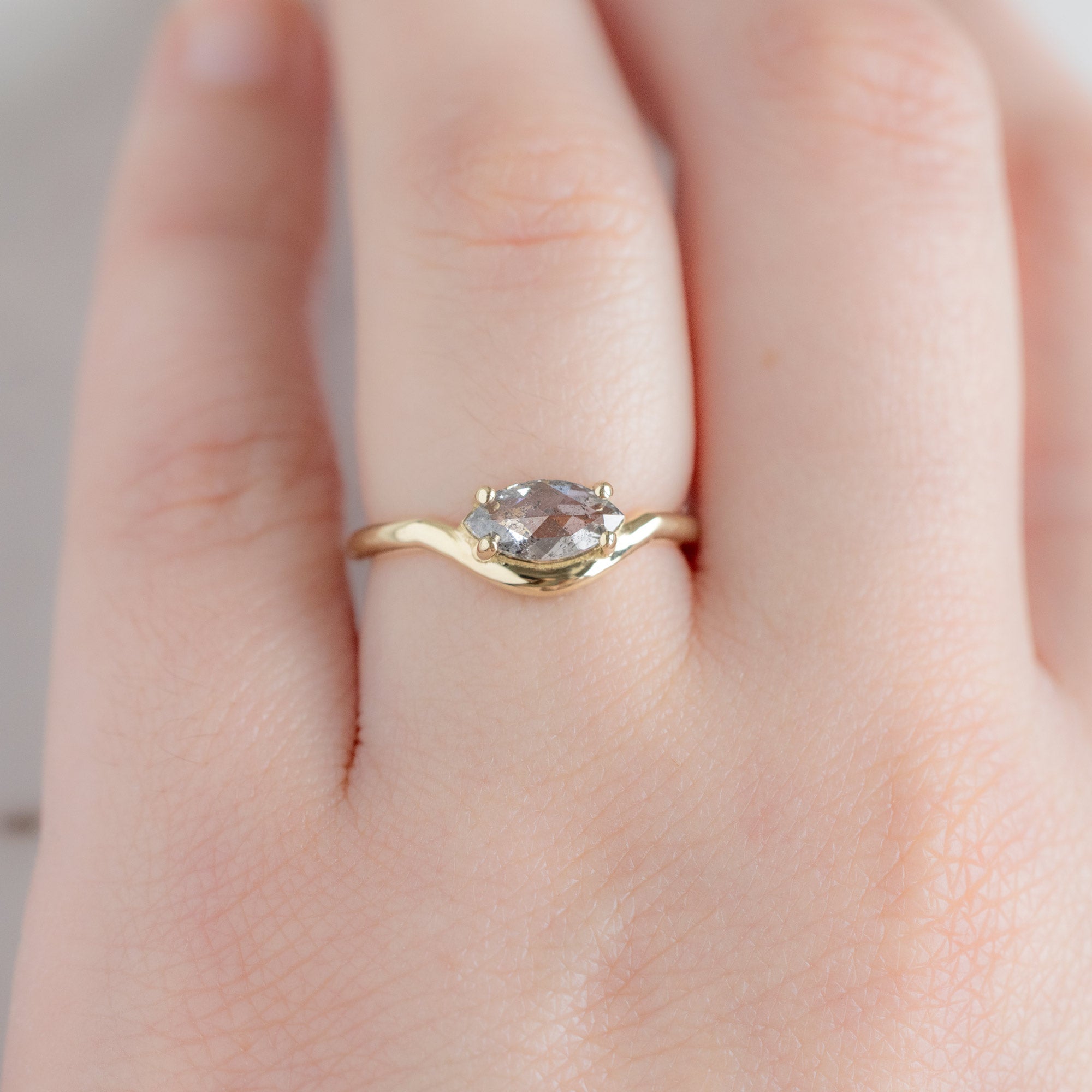 Alexis Russell Engagement Rings The Wave Ring | 0.72ct Marquise Salt and Pepper Diamond in 14K Yellow Gold
