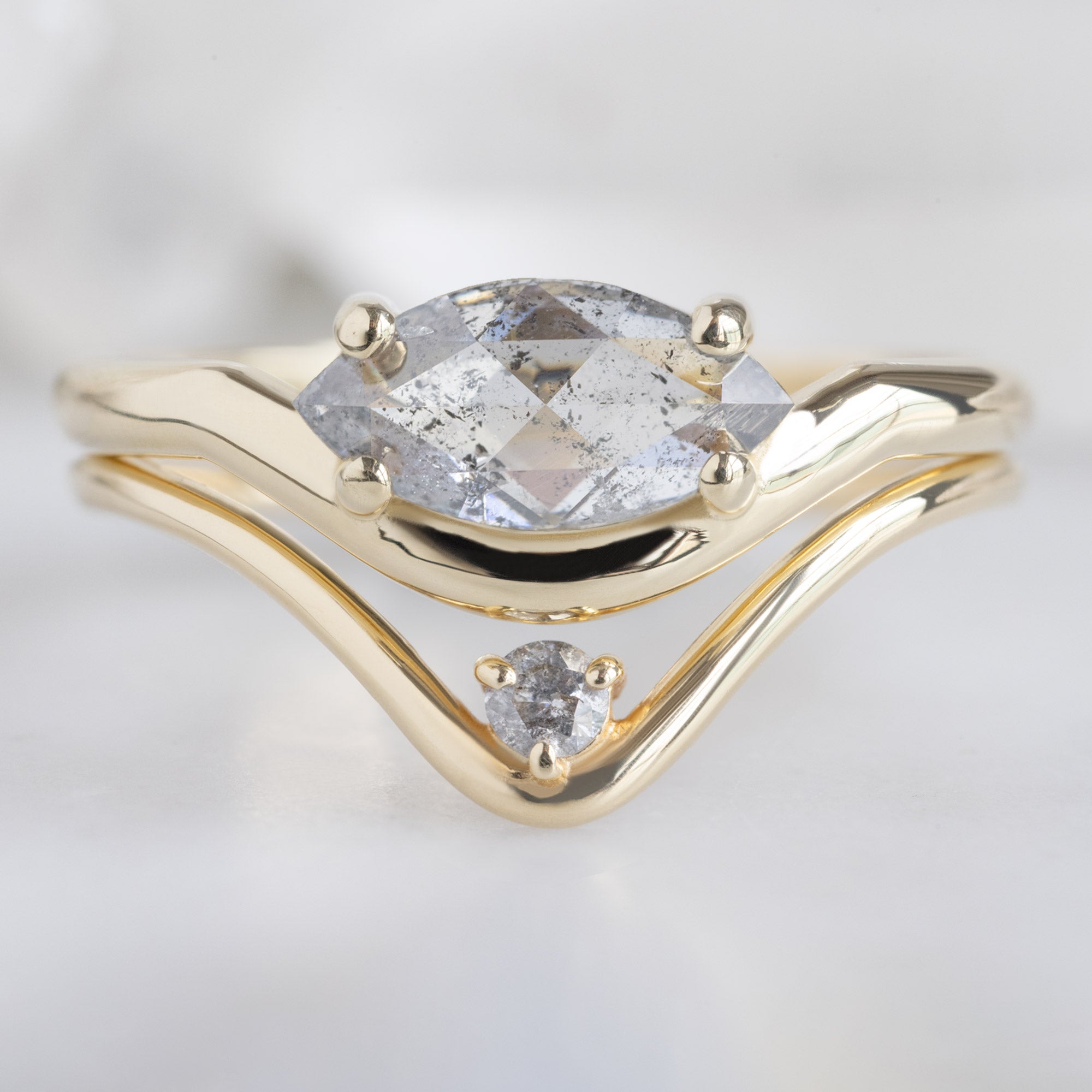Alexis Russell Engagement Rings The Wave Ring | 0.72ct Marquise Salt and Pepper Diamond in 14K Yellow Gold