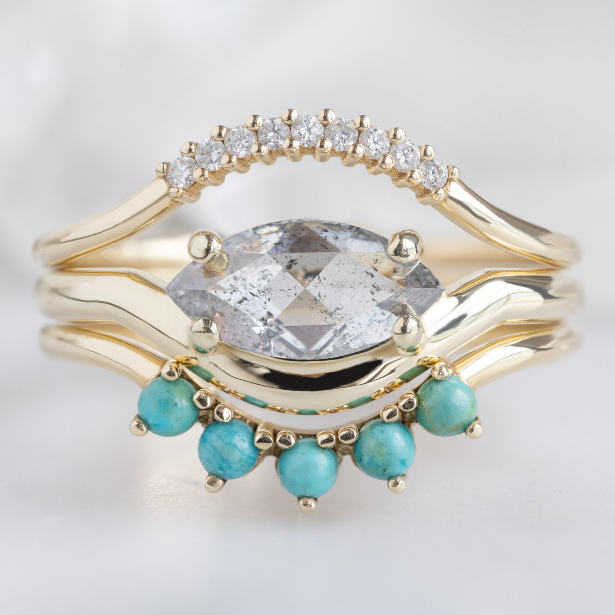 Alexis Russell Engagement Rings The Wave Ring | 0.72ct Marquise Salt and Pepper Diamond in 14K Yellow Gold
