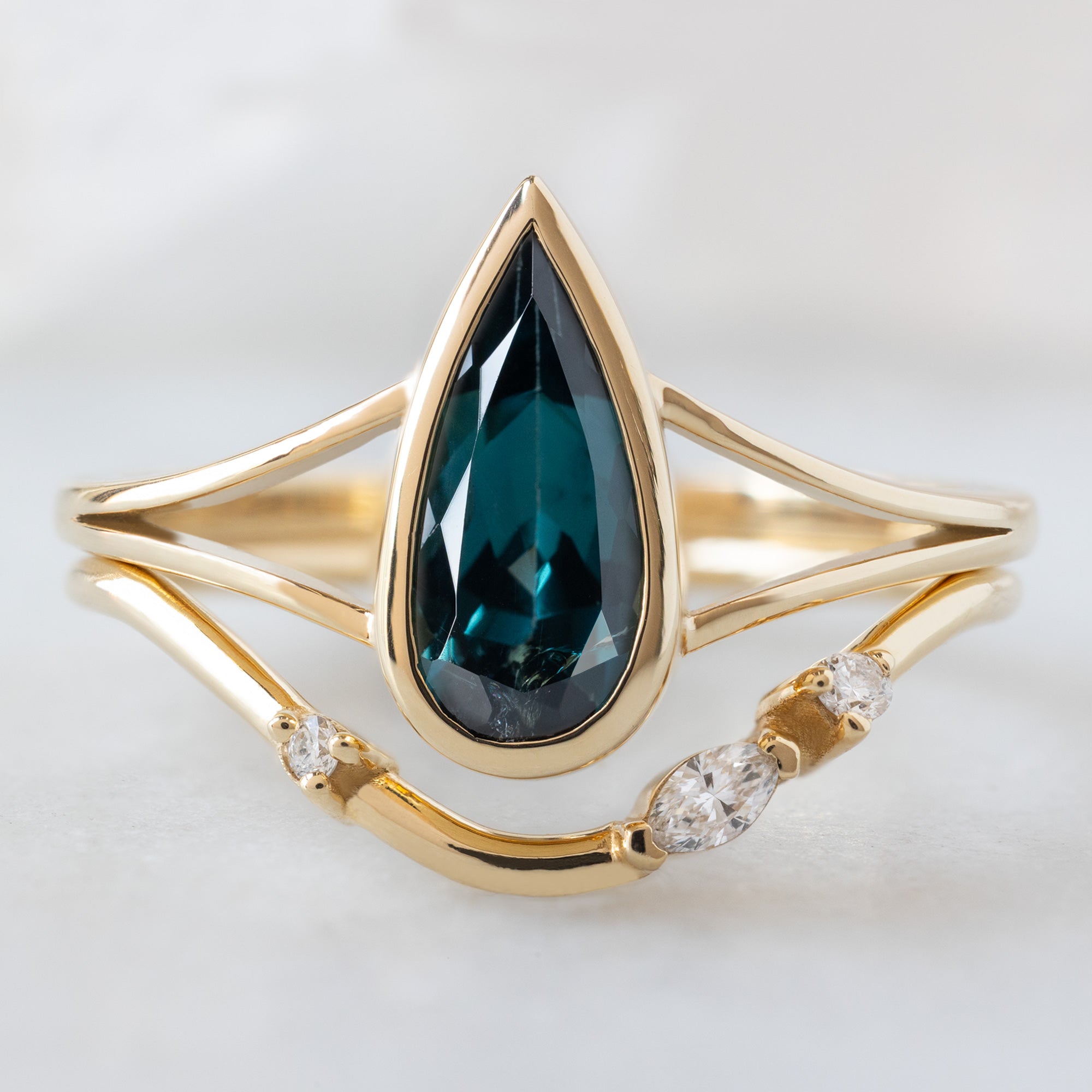 Alexis Russell  Engagement Rings The Magnolia Ring | 1.48ct Pear Blue Sapphire in 14K Yellow Gold